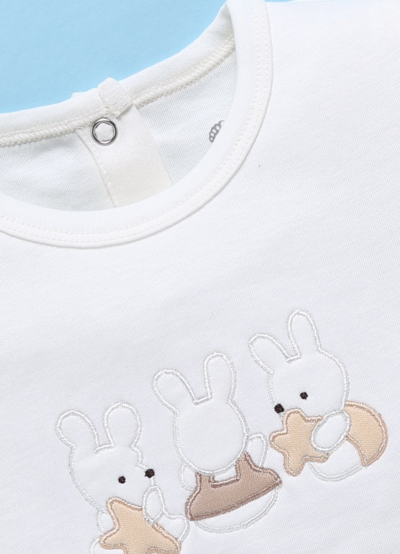 Half-Sleeve Romper for Girls – Cream Three Little Bunnies