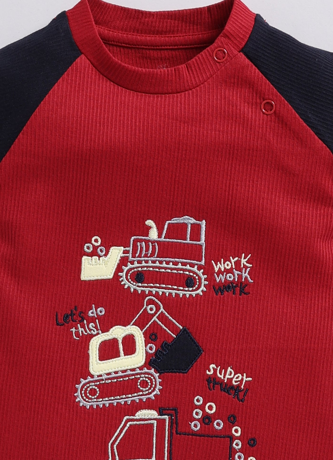 Work, Work, Work Playtime Baby Boy Summer Romper, Construction Fun-RED