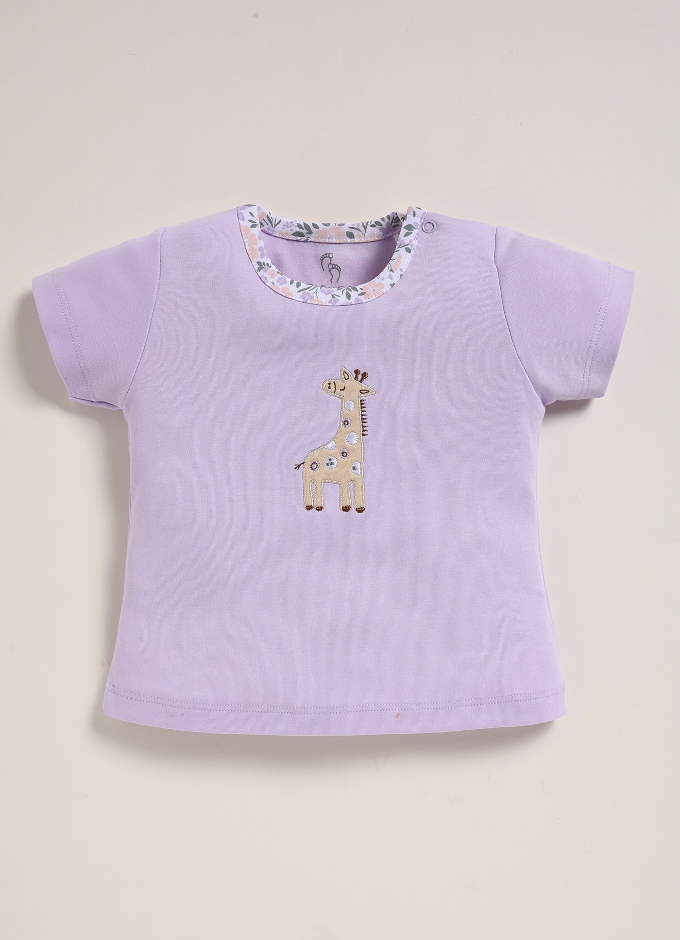 Half-Sleeve Top & Bottom For Girls - Light Purple Giraffe