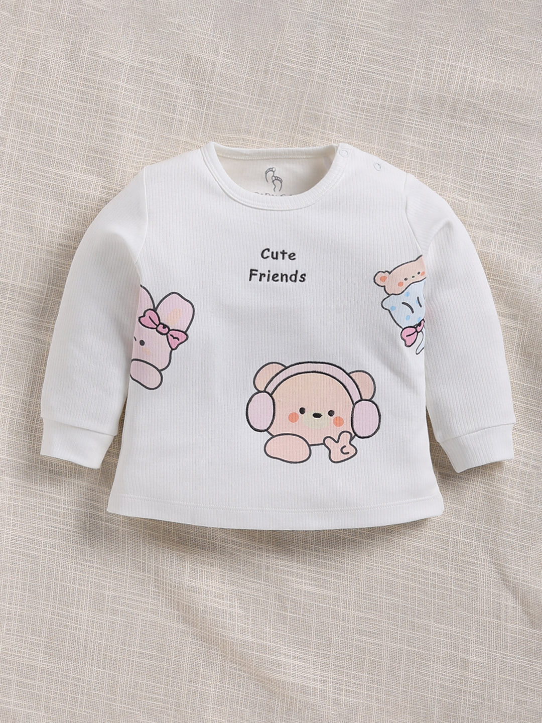 Top & Bottom for Girls - Peach Cute Friends Ribbed