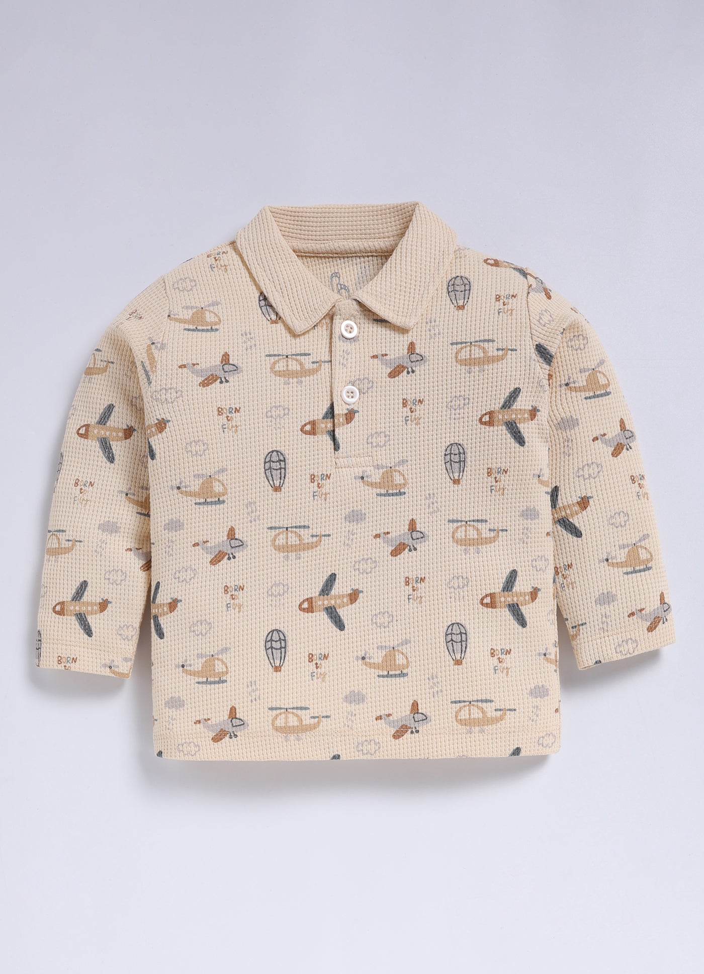 Full-Sleeve Top & Bottom For Boys - Peach Airplane & Ballon