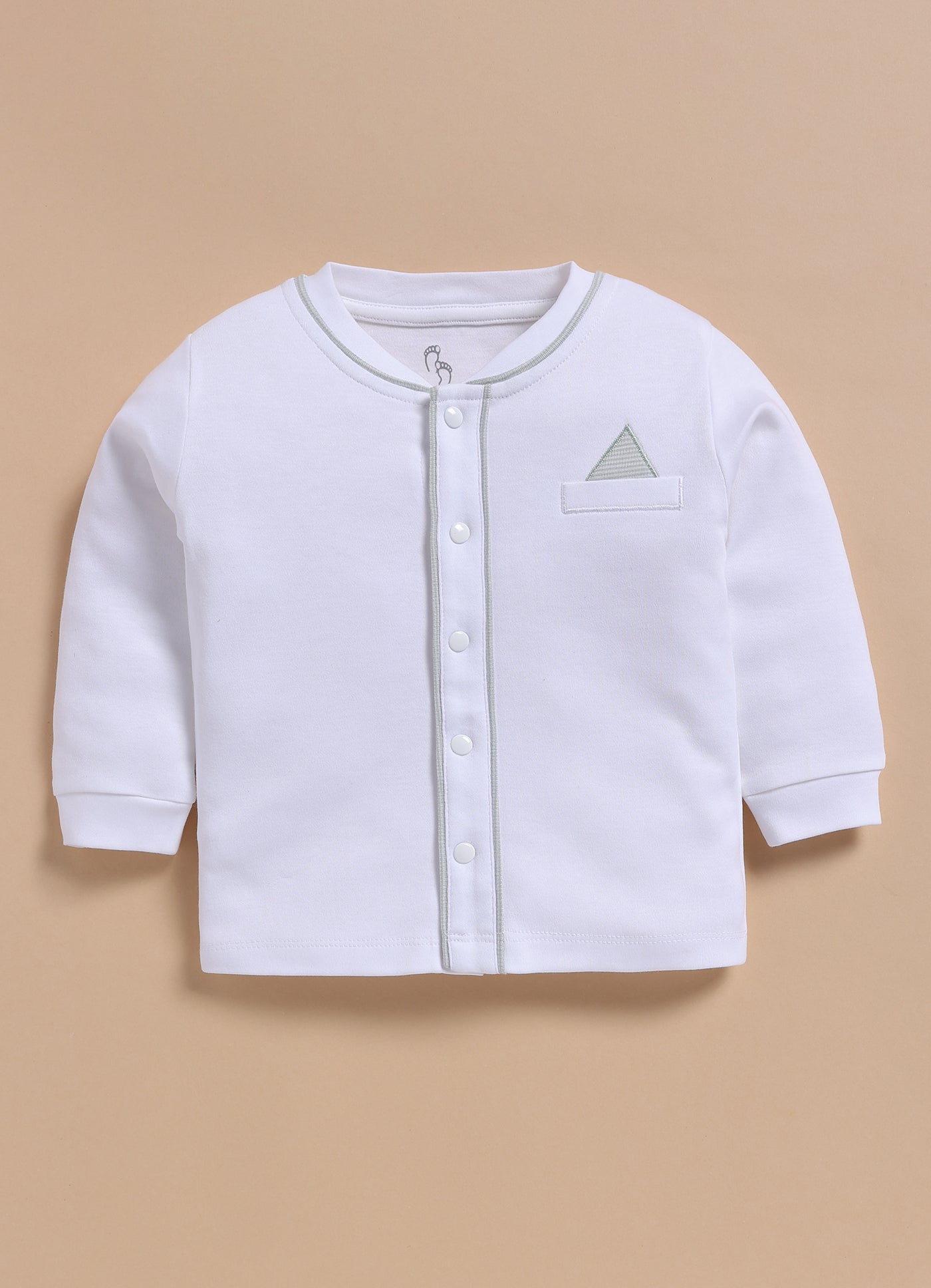 Full-Sleeve Top & Bottom Set for Boys â€“ White & Soft Green Classic