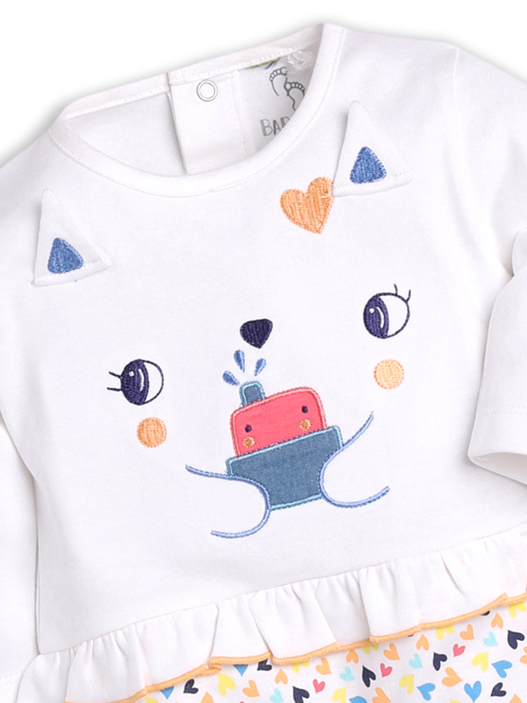 BABY GO 100% Pure Cotton Full Sleeves Rompers/Bodysuit/Sleepsuit for Baby Girl-WHITE