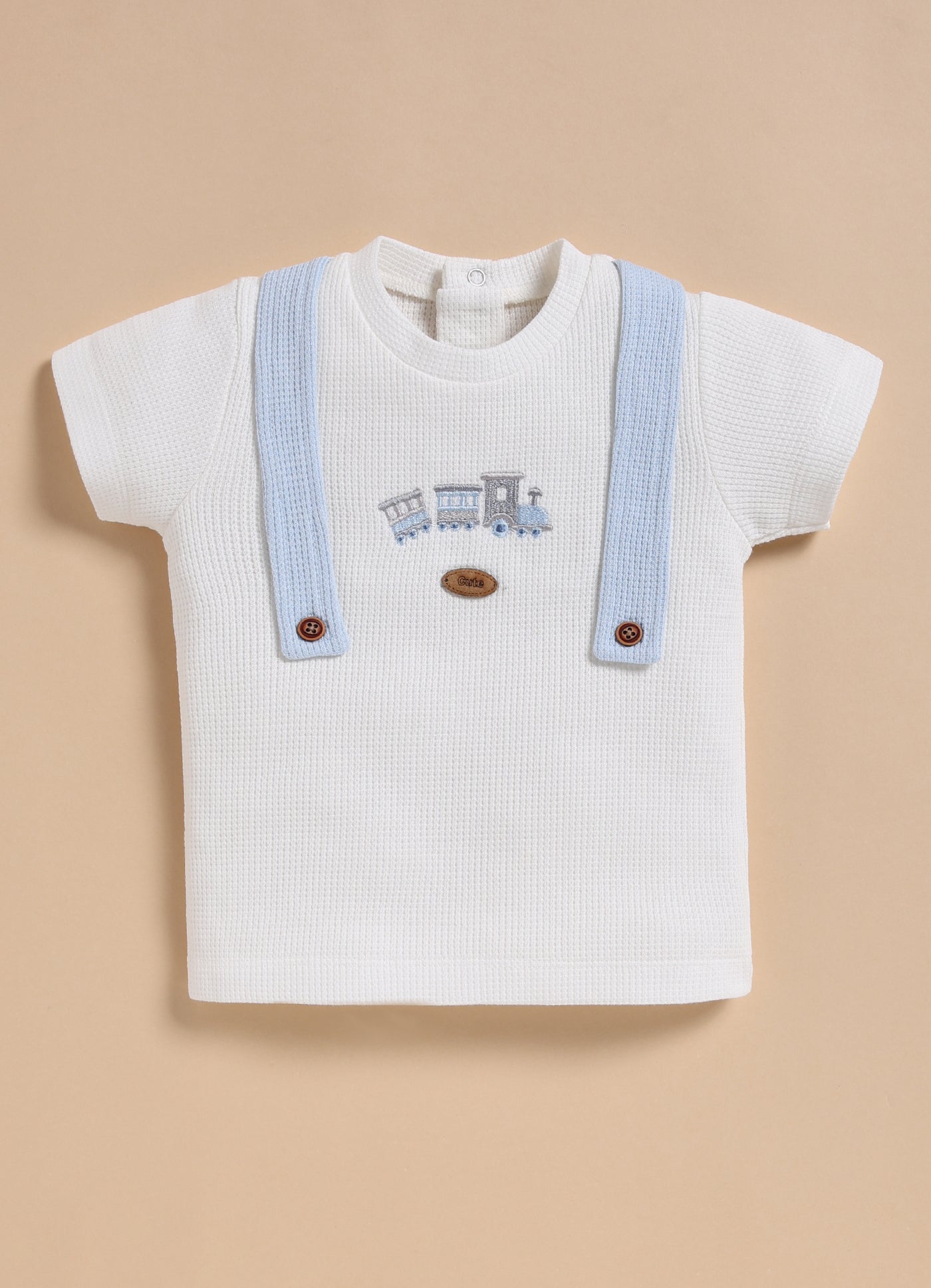 Half-Sleeve Top & Bottom For Boys - Sky Blue Train