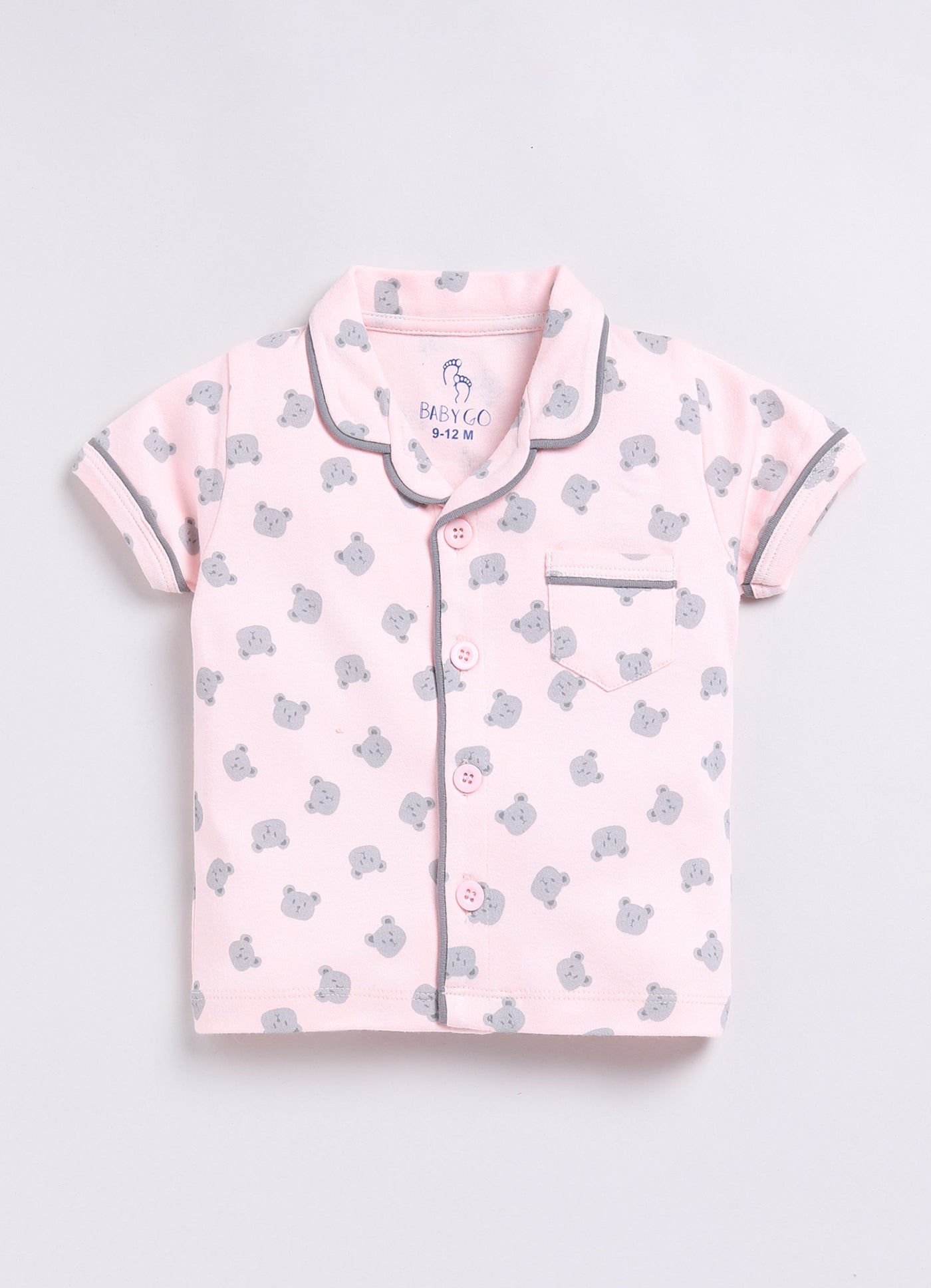 Bear Printed Baby Girl Half Sleeves Night Suit-YELLOW