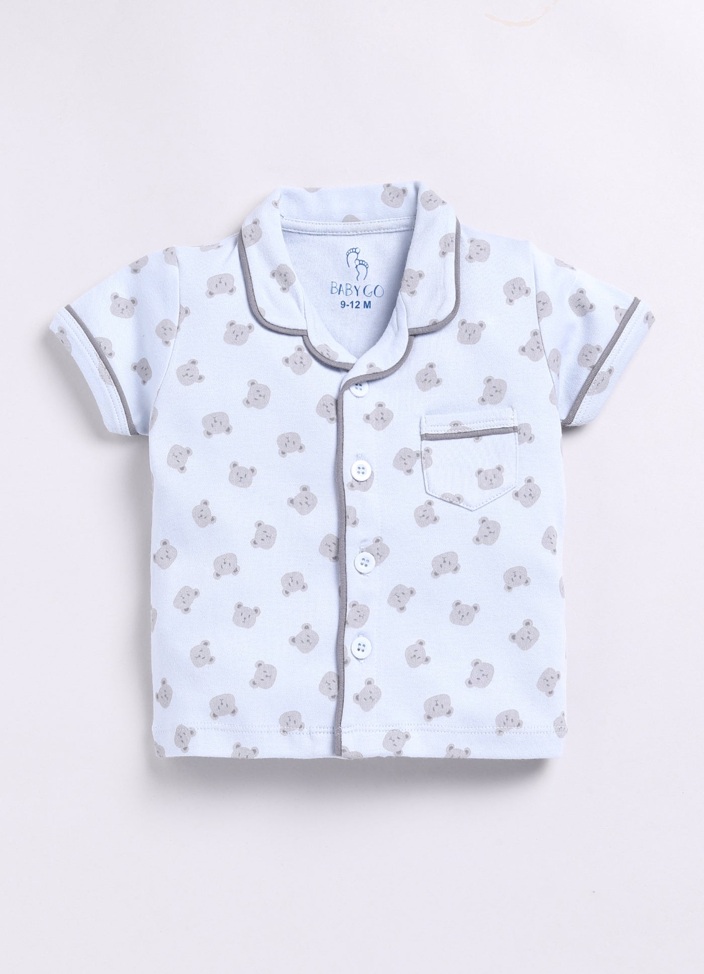 Bear Printed Baby Girl Half Sleeves Night Suit-PINK