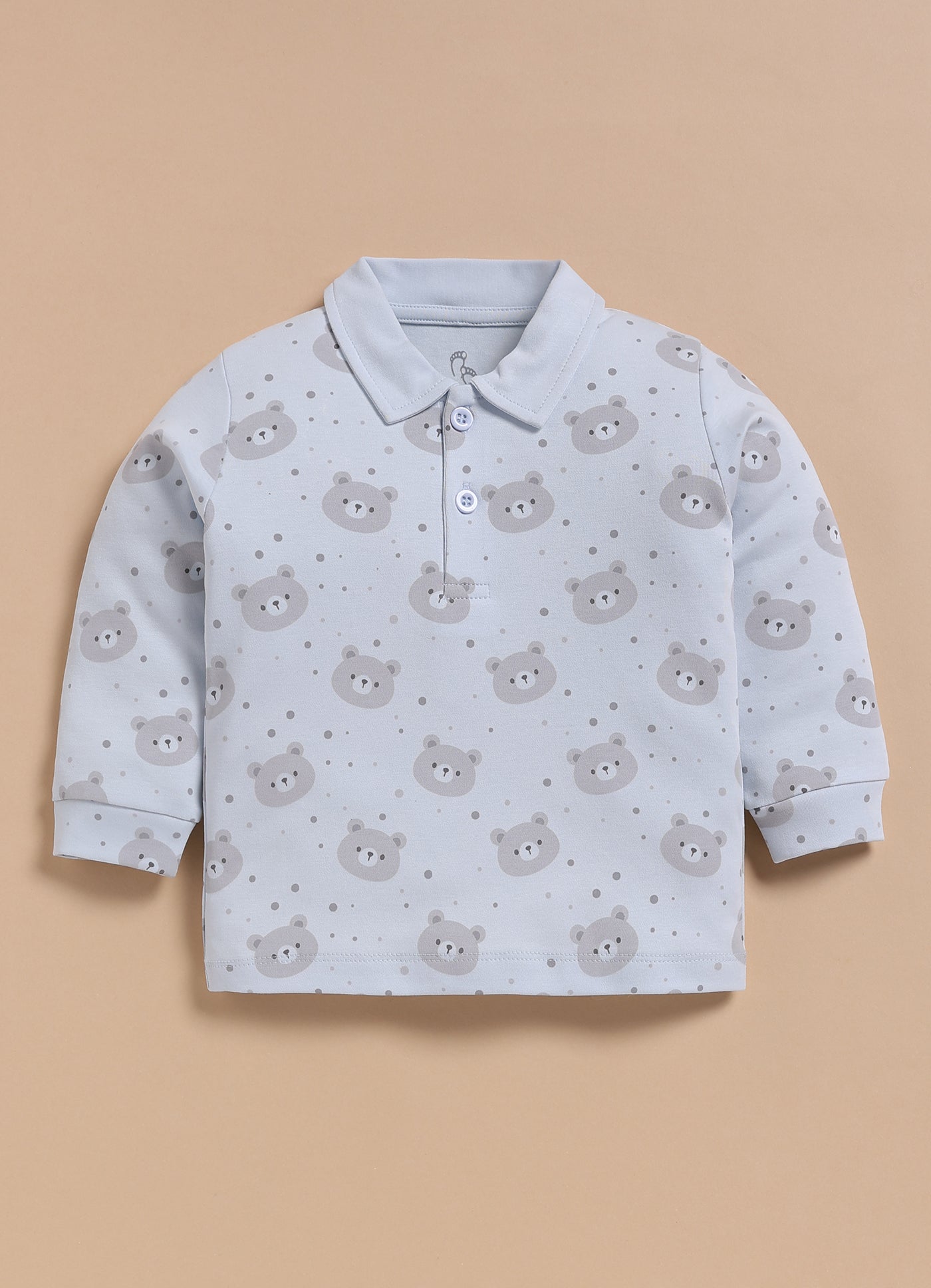 Full-Sleeve Top & Bottom For Boys - Sky Blue Bear