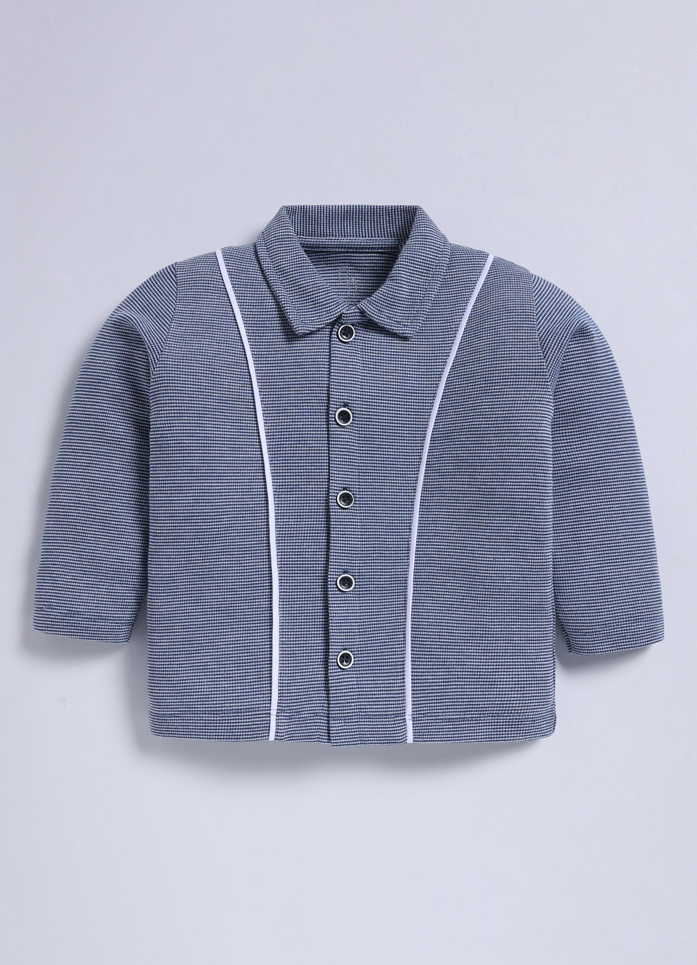 Full-Sleeve Top & Bottom Set for Boys – Navy Blue Buttoned