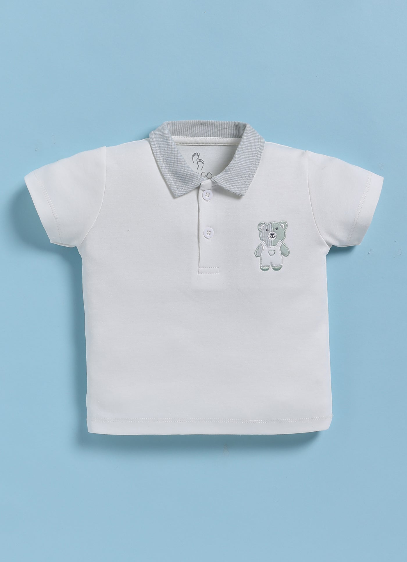 Half-Sleeve Top & Bottom For Boys - White Melange Cute Teddy