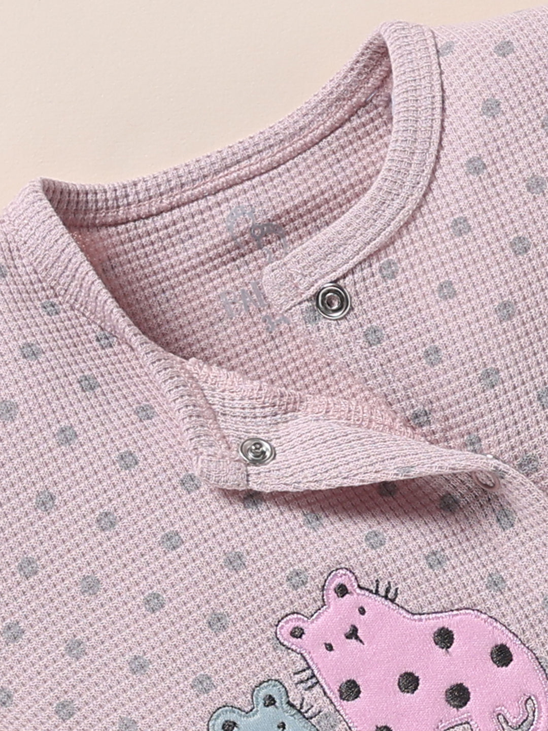 Full Sleeve Romper for Girls – Mauve Pink Waffle-Knit Polka Dot