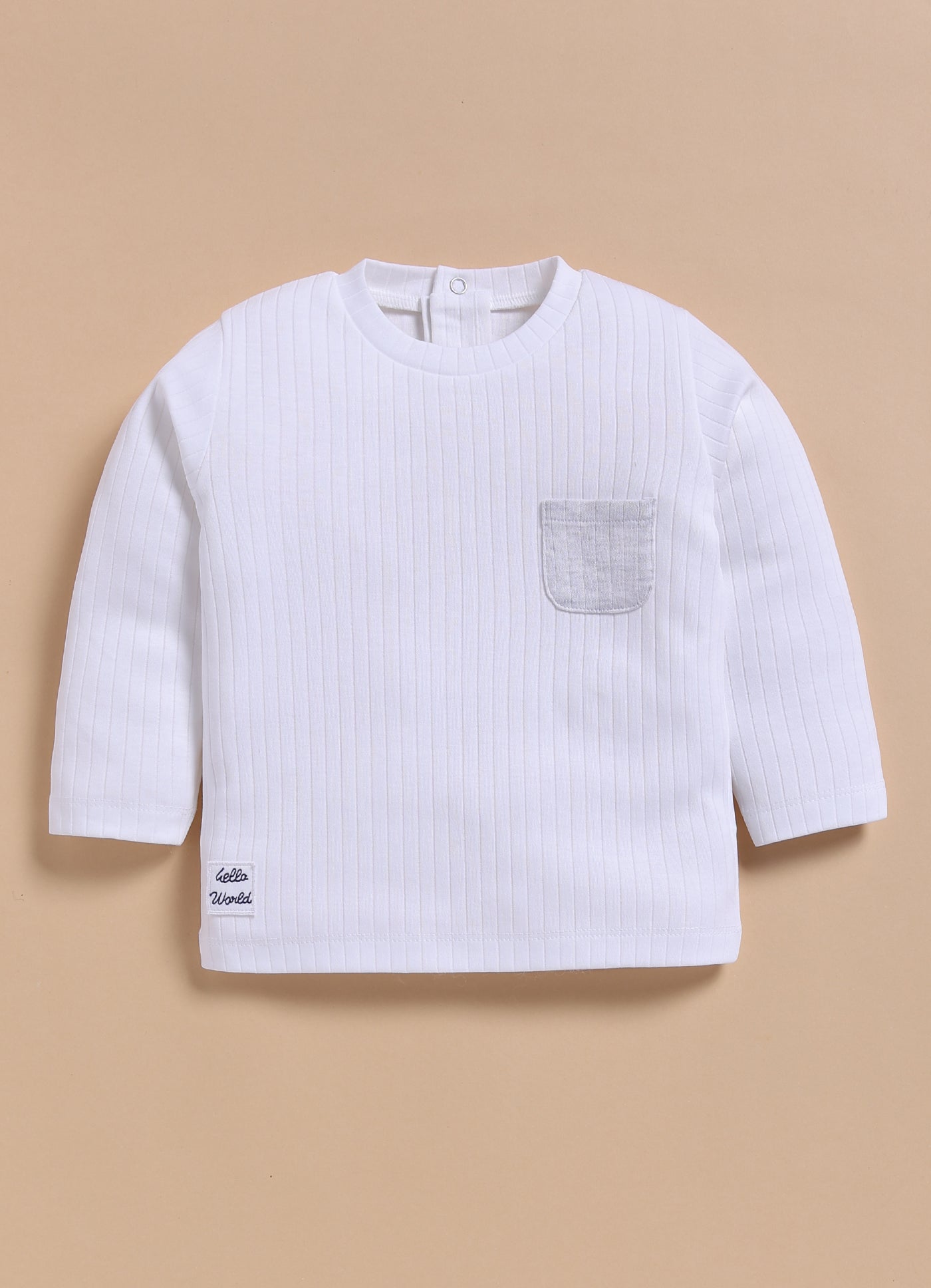 Full-Sleeve Top & Bottom Set for Boys â€“ White with Pocket