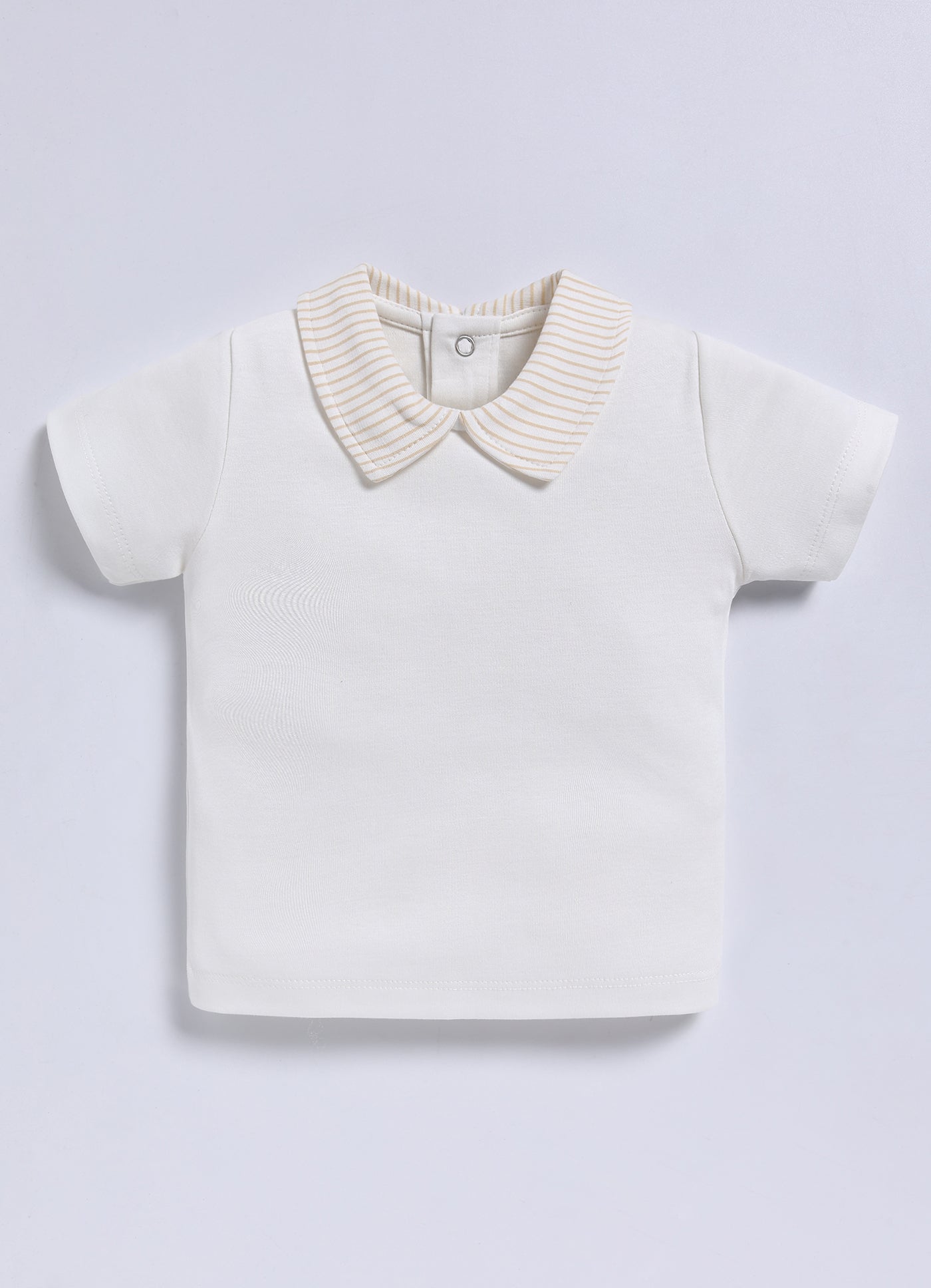 Half Sleeve Dungaree for Boys - Beige Striped Collar