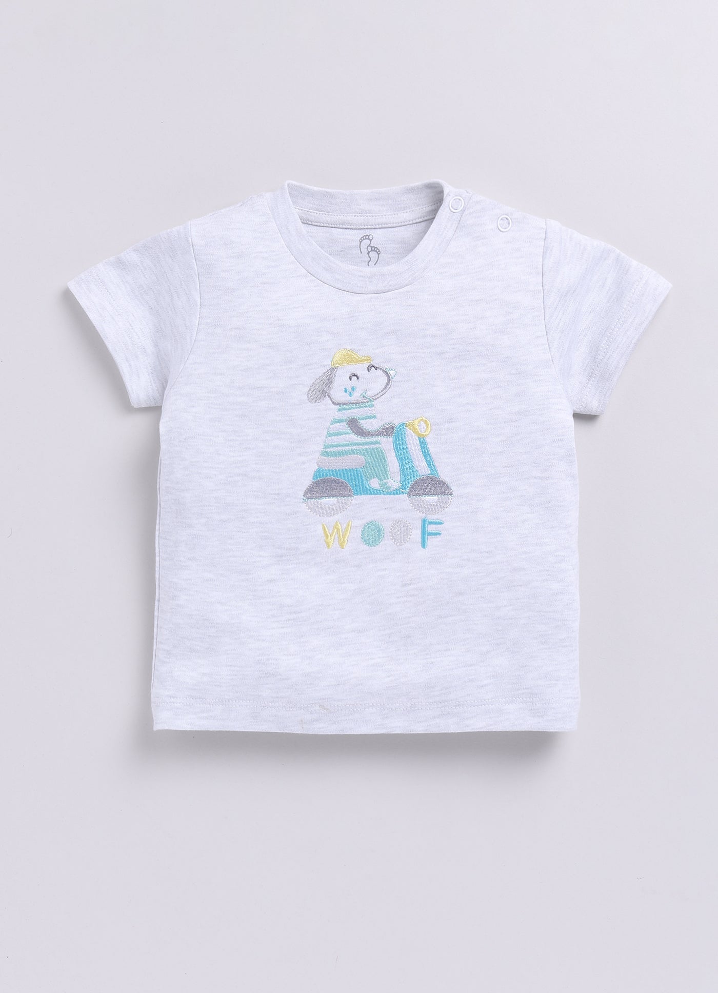 Happy Woof Printed Baby Boy Half T Shirt & Short Set-Melange