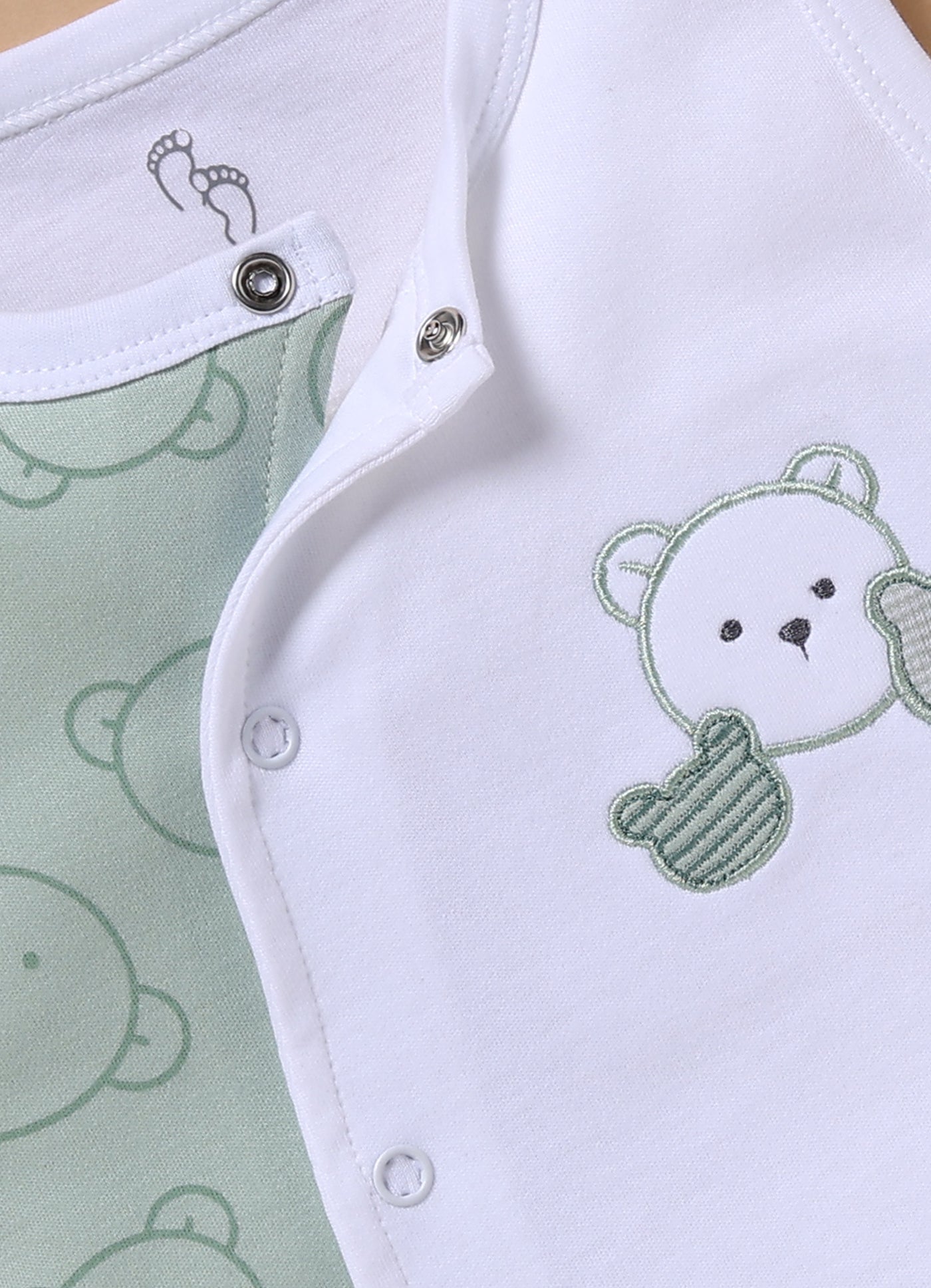 Half-Sleeve Romper for Boys – Mint Green Winking Teddy