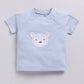 Baby Boy Speckled Top with Bear Pattrned & Light Gray Elastic Waist Shorts-Blue