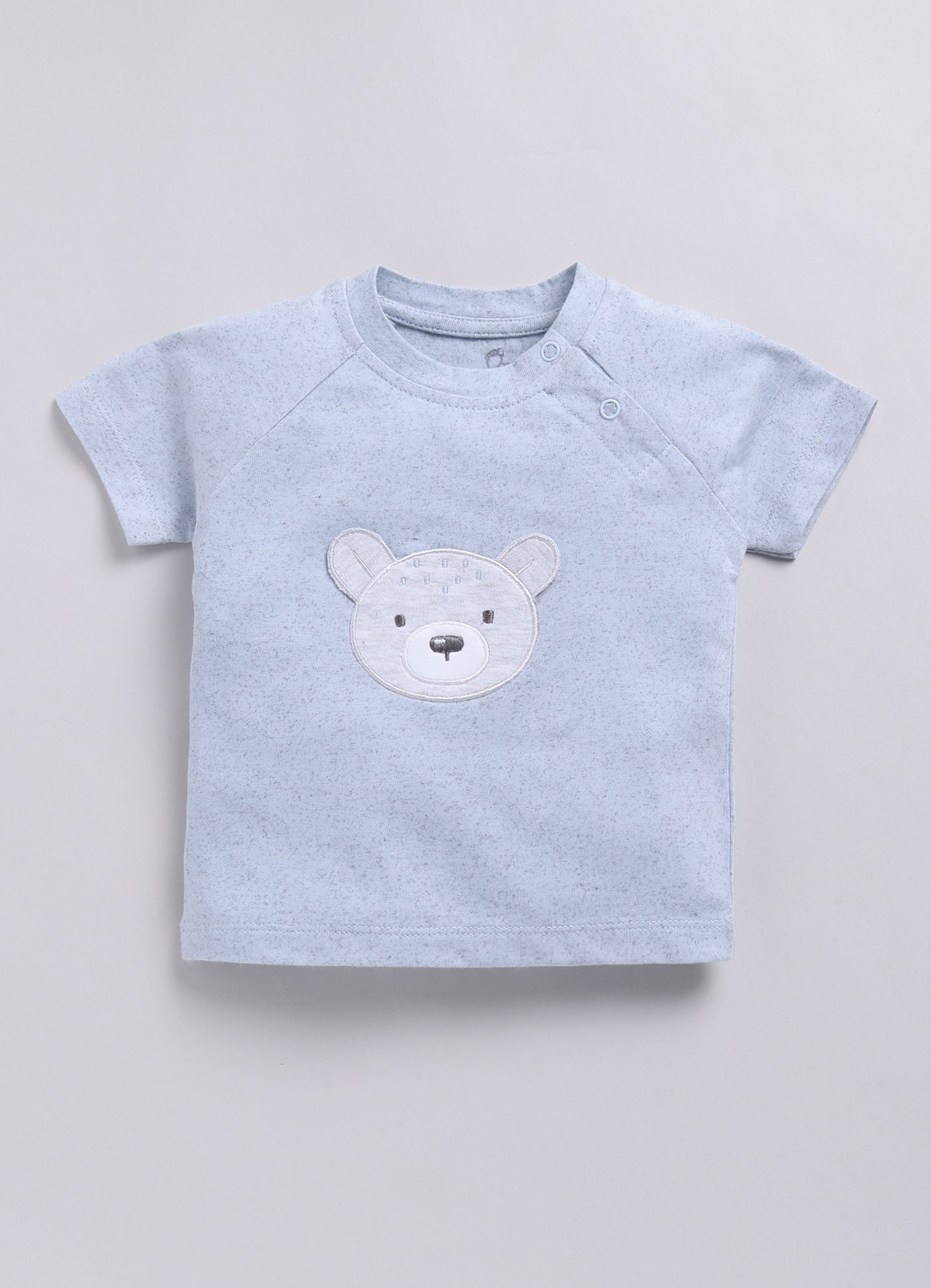 Baby Boy Speckled Top with Bear Pattrned & Light Gray Elastic Waist Shorts-Blue