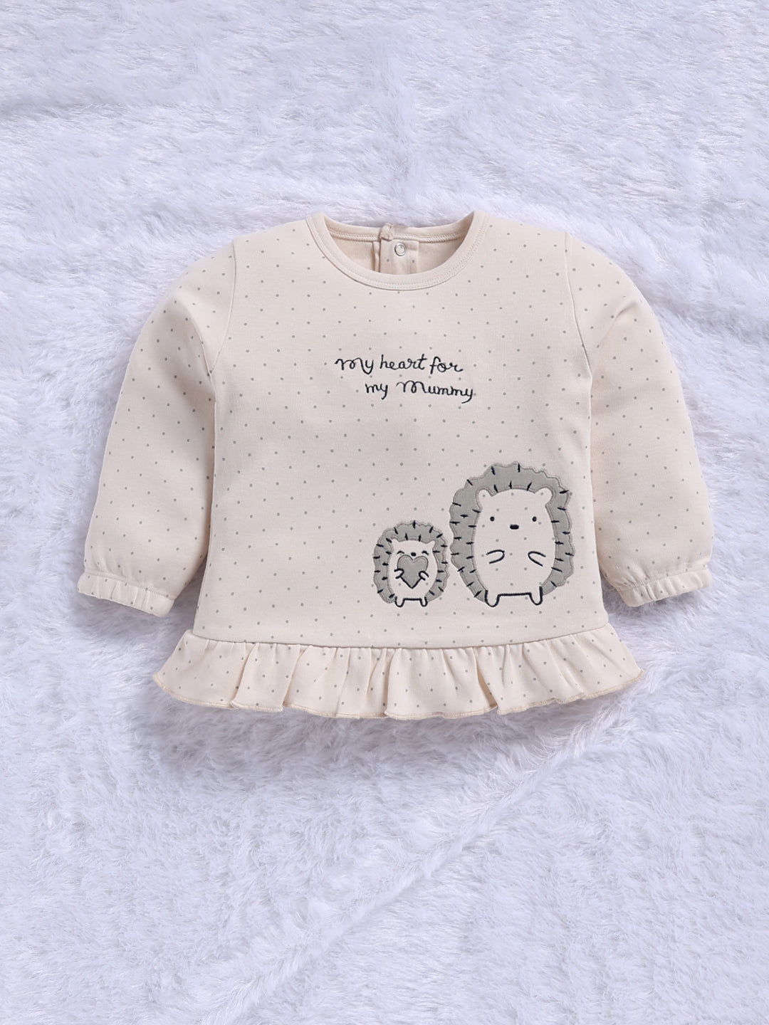 Top & Bottom for Girls - Light Beige Hedgehog Ruffle-Trim