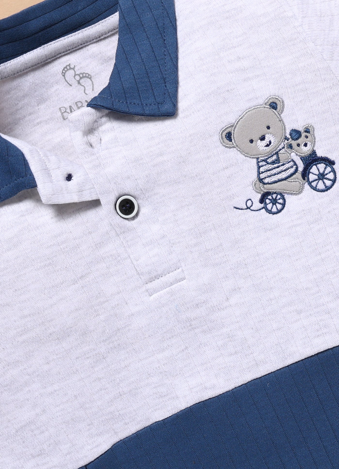 Full Sleeve Romper for Boys - Light Navy Blue Teddy Ride