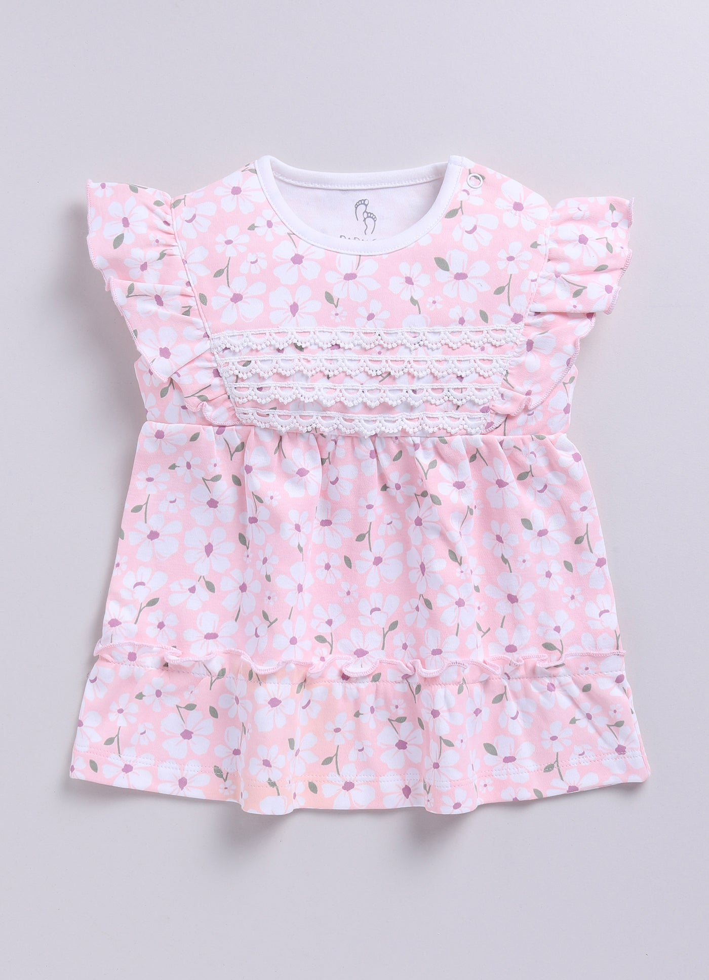 Baby Girl Floral Print Ruffle Sleeve Dress & Panty Set-PINK