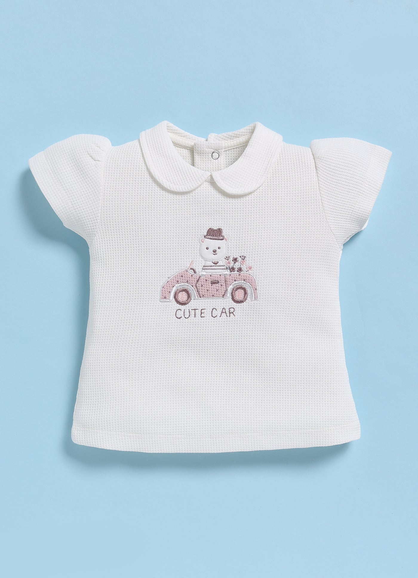 Half-Sleeve Top & Bottom For Girls - Purple Cute Car