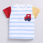Multi Color Striped Baby Boy Half T Shirt & Short Set-Blue