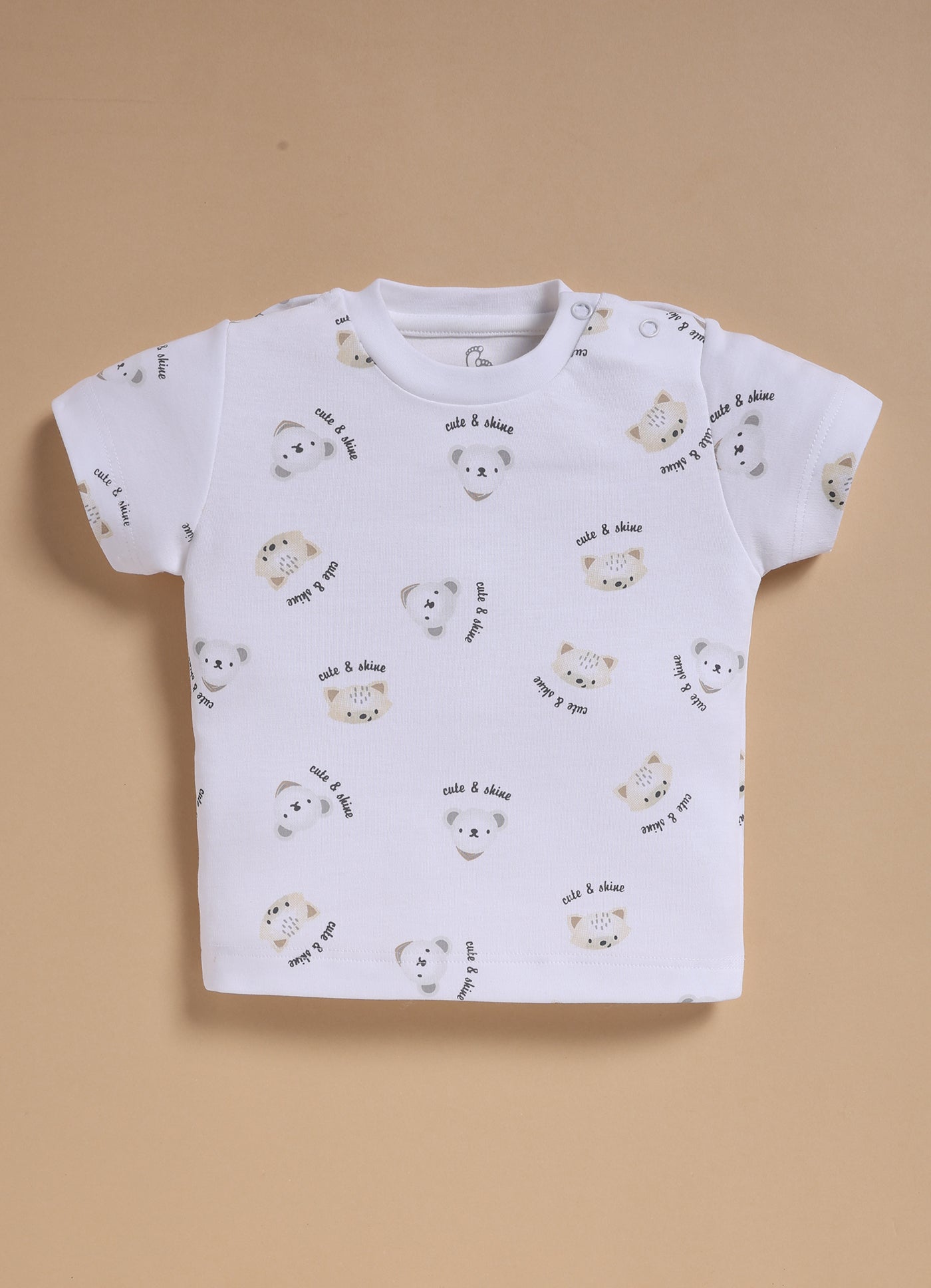 Half Sleeve Dungaree for Boys – White Melange Cute & Shine Bear