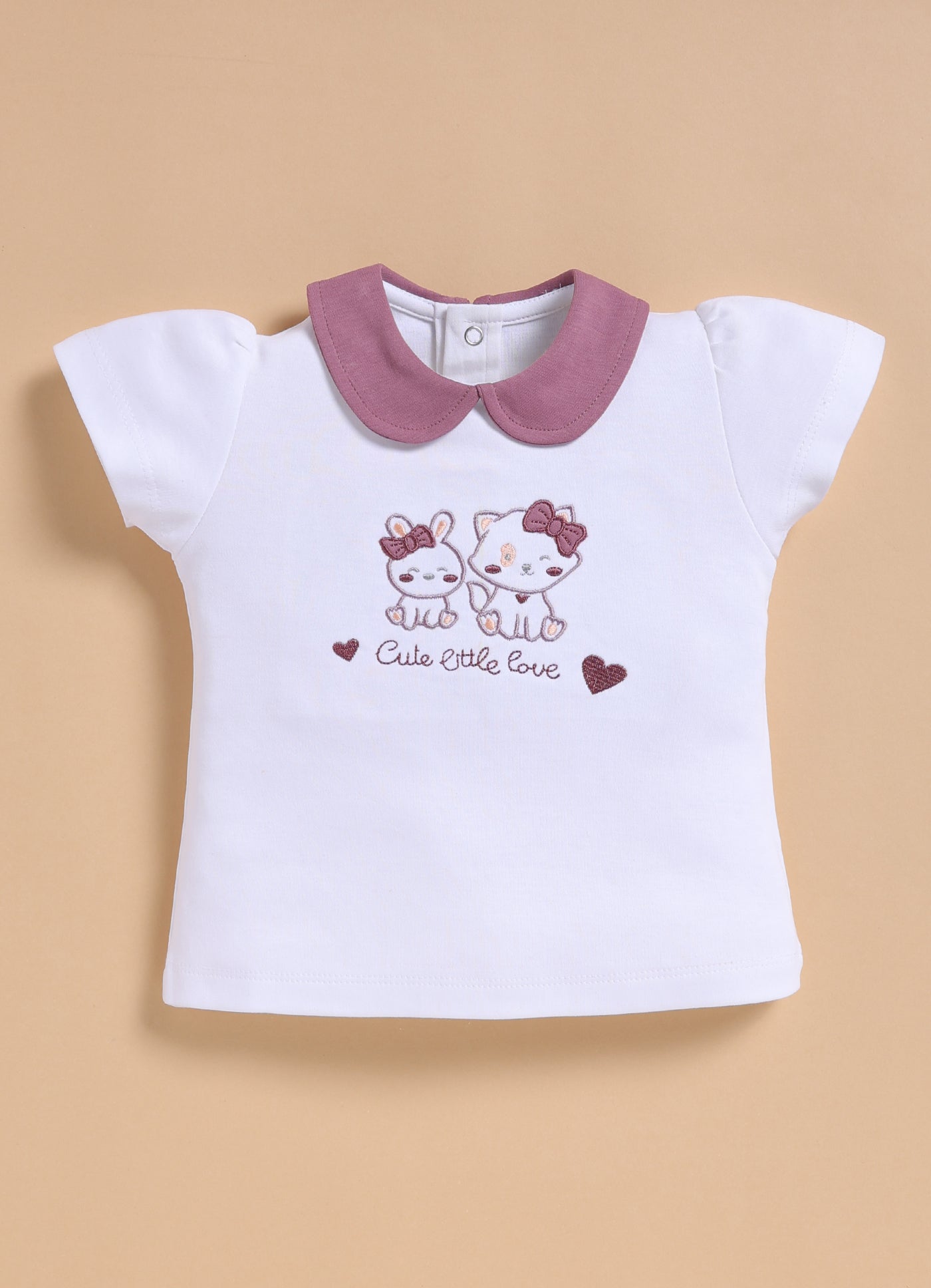 Half-Sleeve Top & Bottom For Girls - Mauve Cute Little Friends