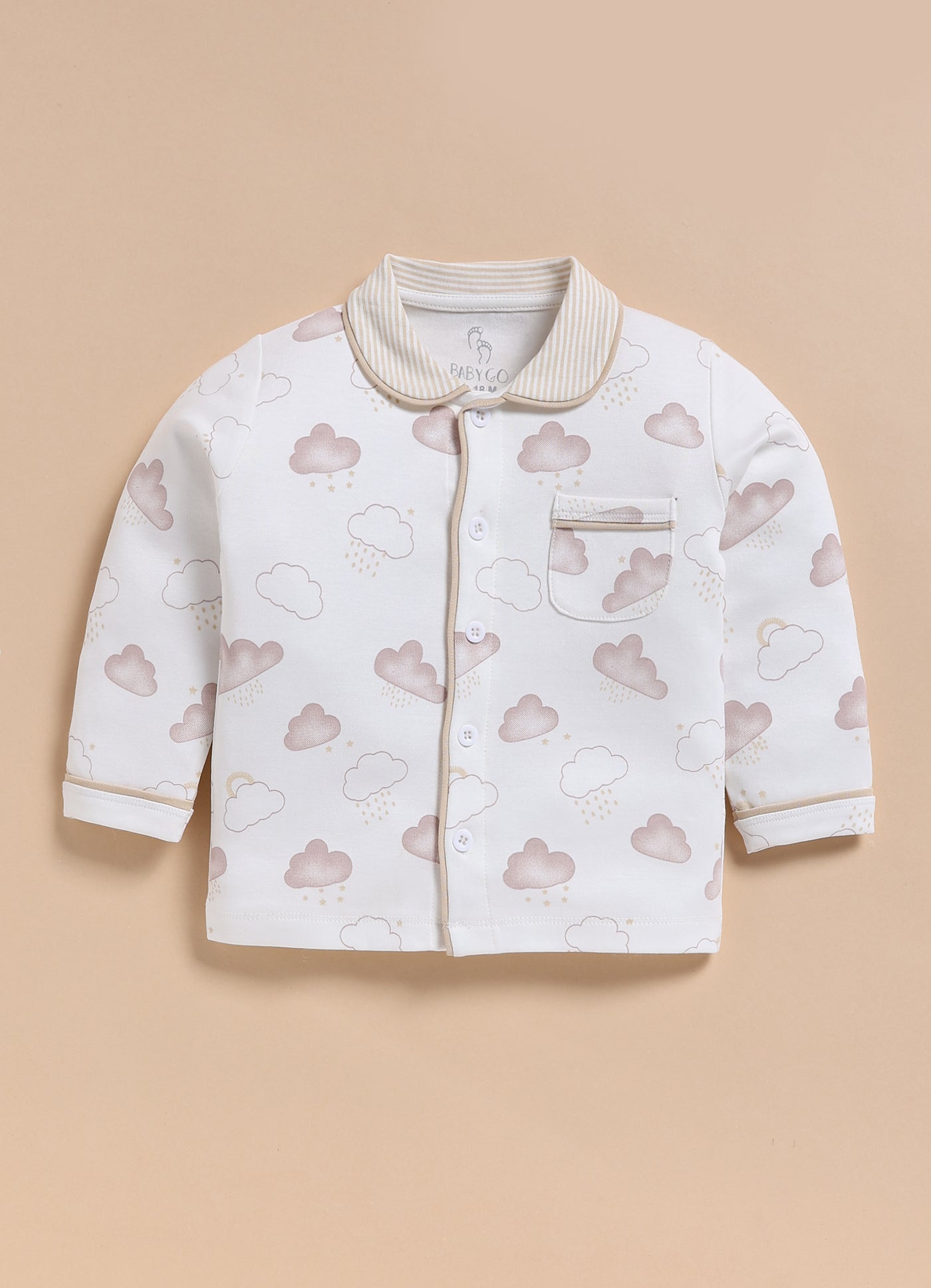 Full-Sleeve Nightsuits for Boys - White Starry Rainy Clouds