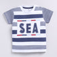 Baby Boy SEA Printed & Nautical Stripes Half T-Shirt and Shorts Set-Navy Blue