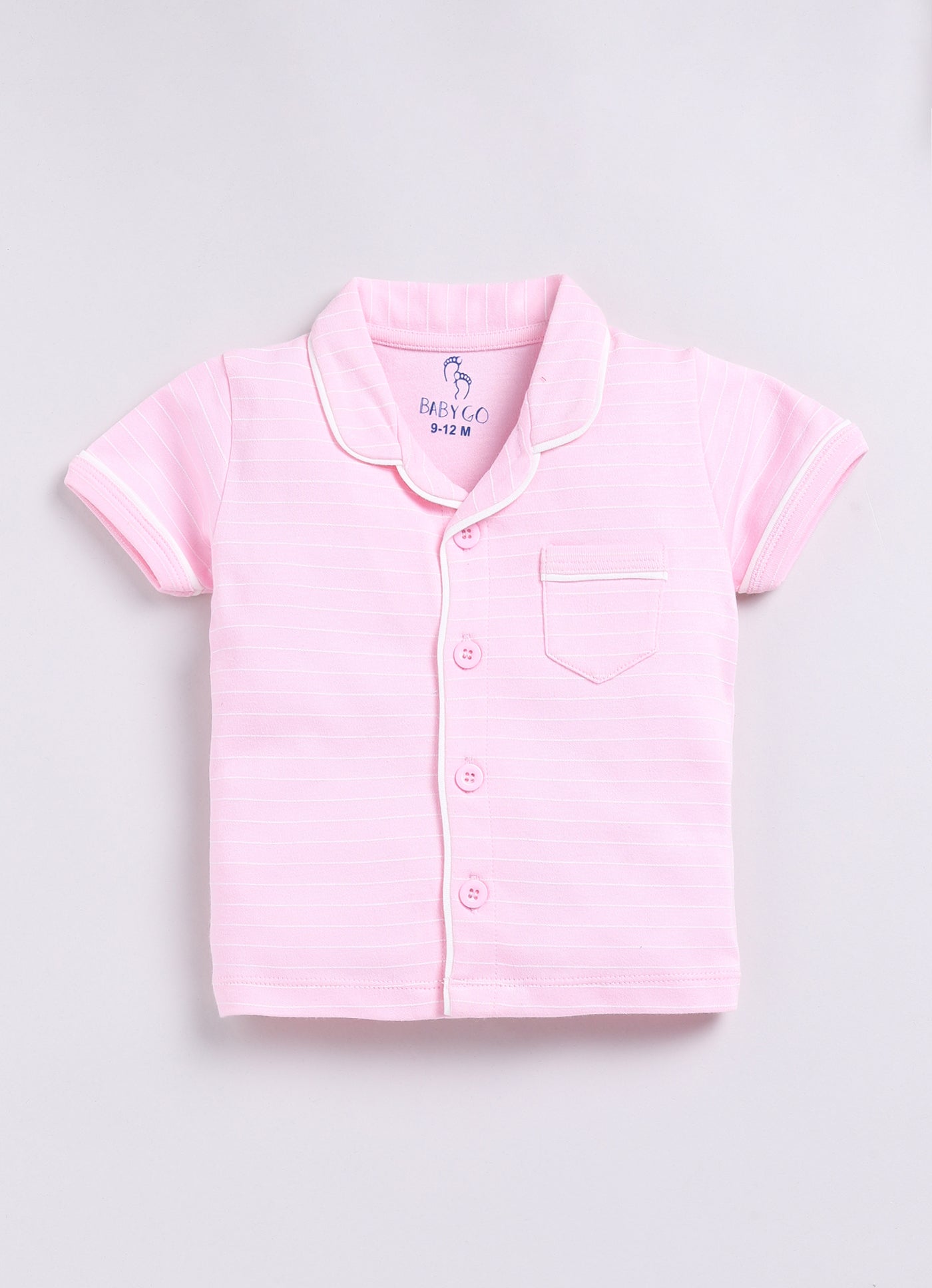 Stripped Baby Girl Half Sleeves Night Suit-PINK