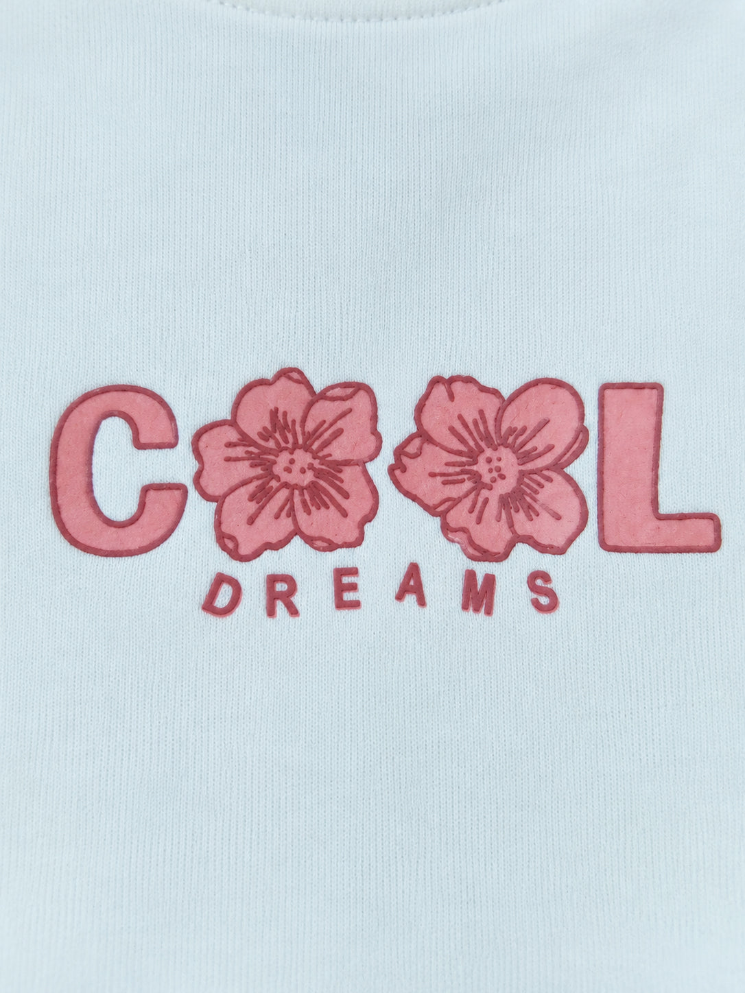 Cool Dreams Floral Lettered Color-Blocked Full Sleeve Top and Bottom for Girls - White & Pink