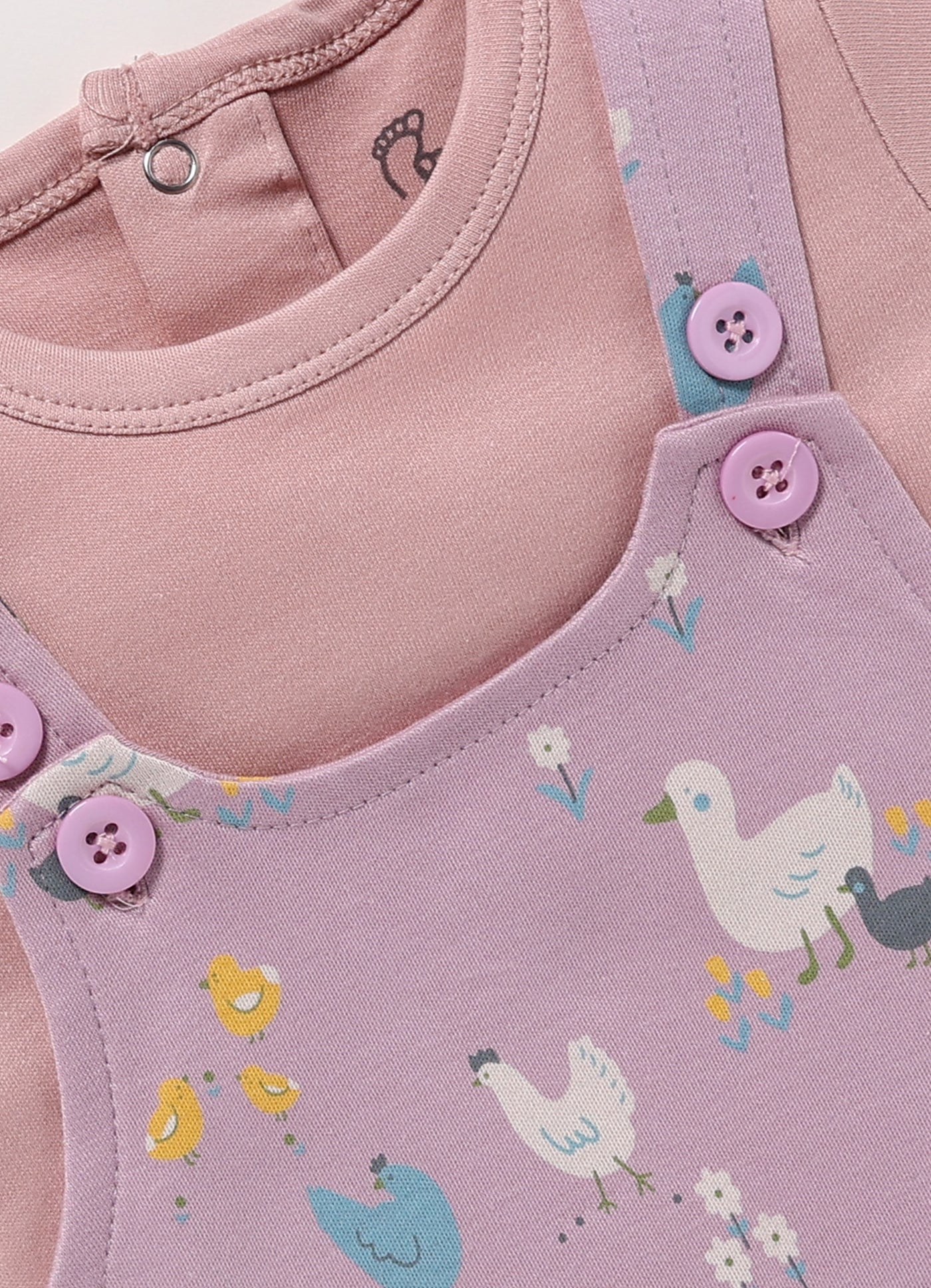 Half Sleeve Dungaree for Girls - Stone & Pink