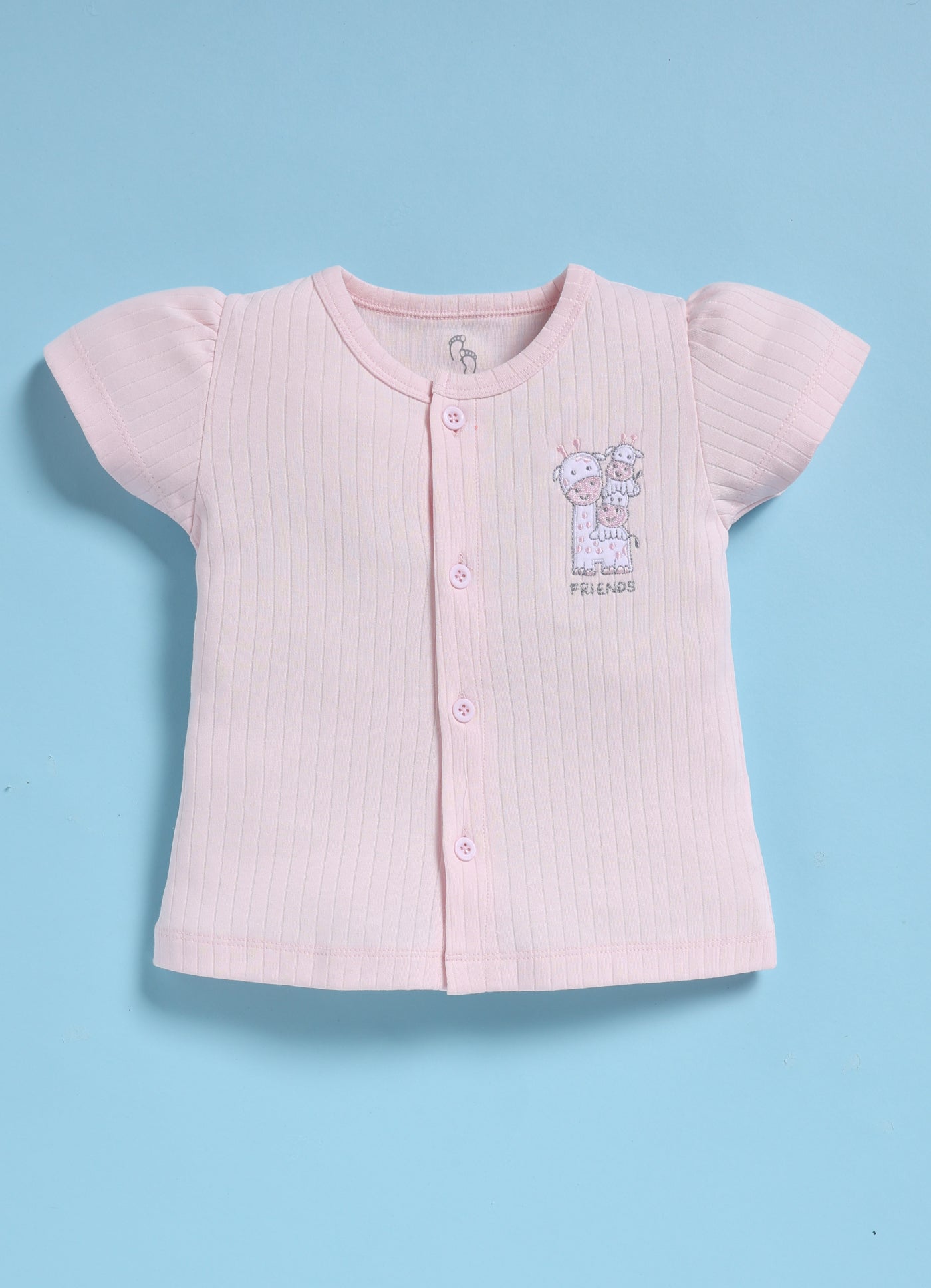 Half-Sleeve Top & Bottom For Girls - Pink Animal Friends