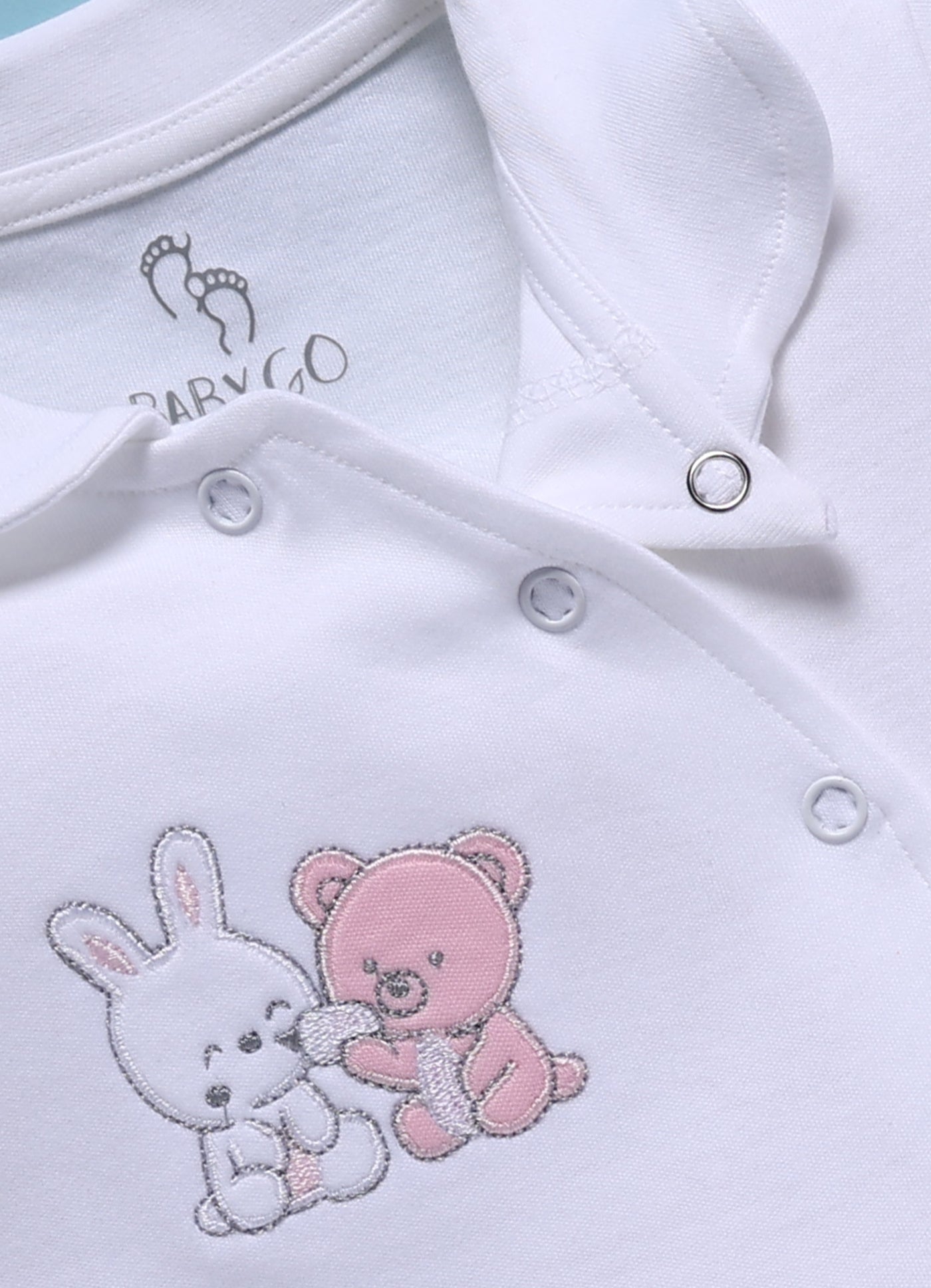 Full Sleeve Romper for Girls - Pink Cuddle Bunny & Baby Bear