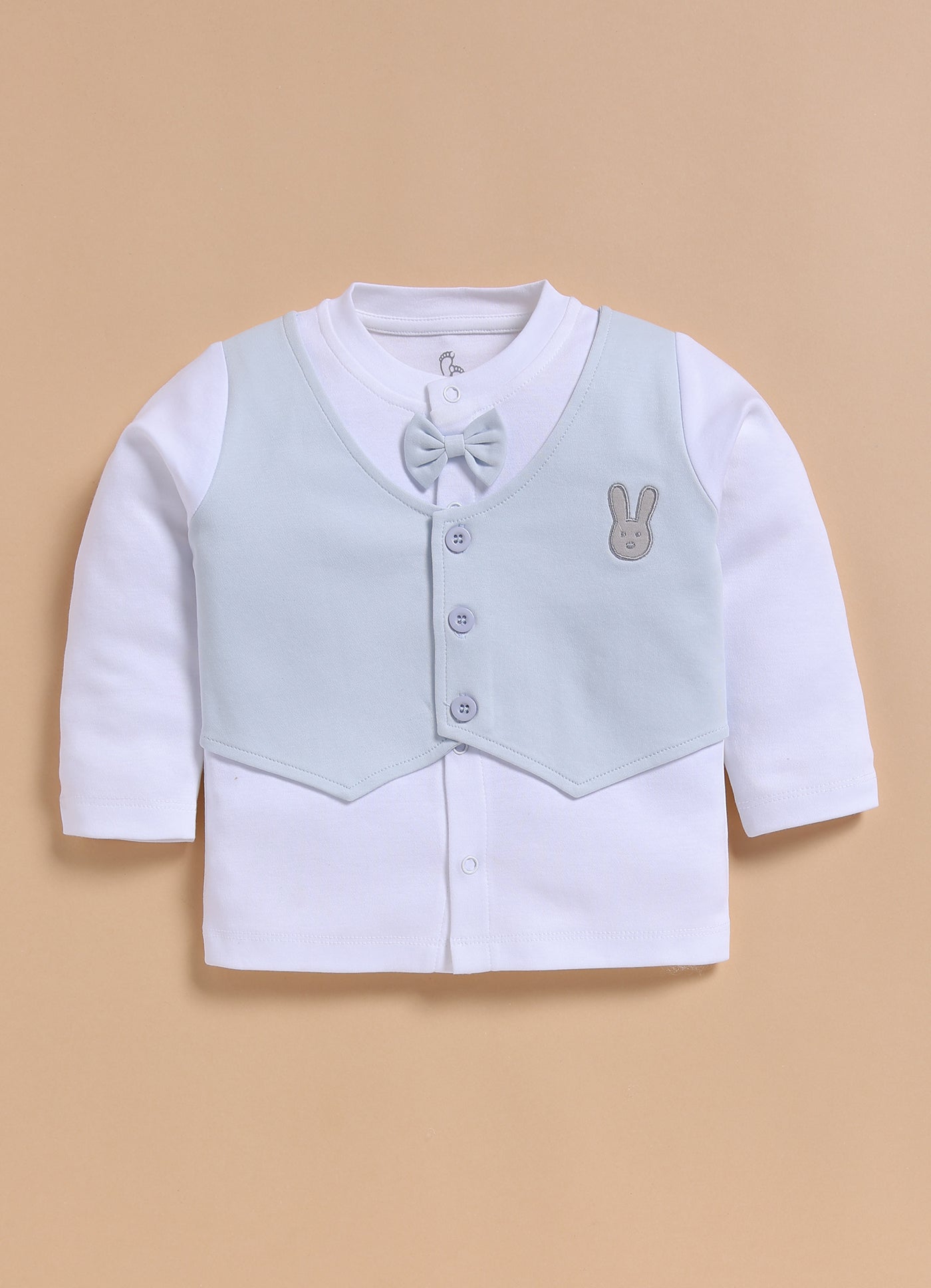 Full-Sleeve Top & Bottom Set for Boys – Green Cyan with Jacket & Bunny