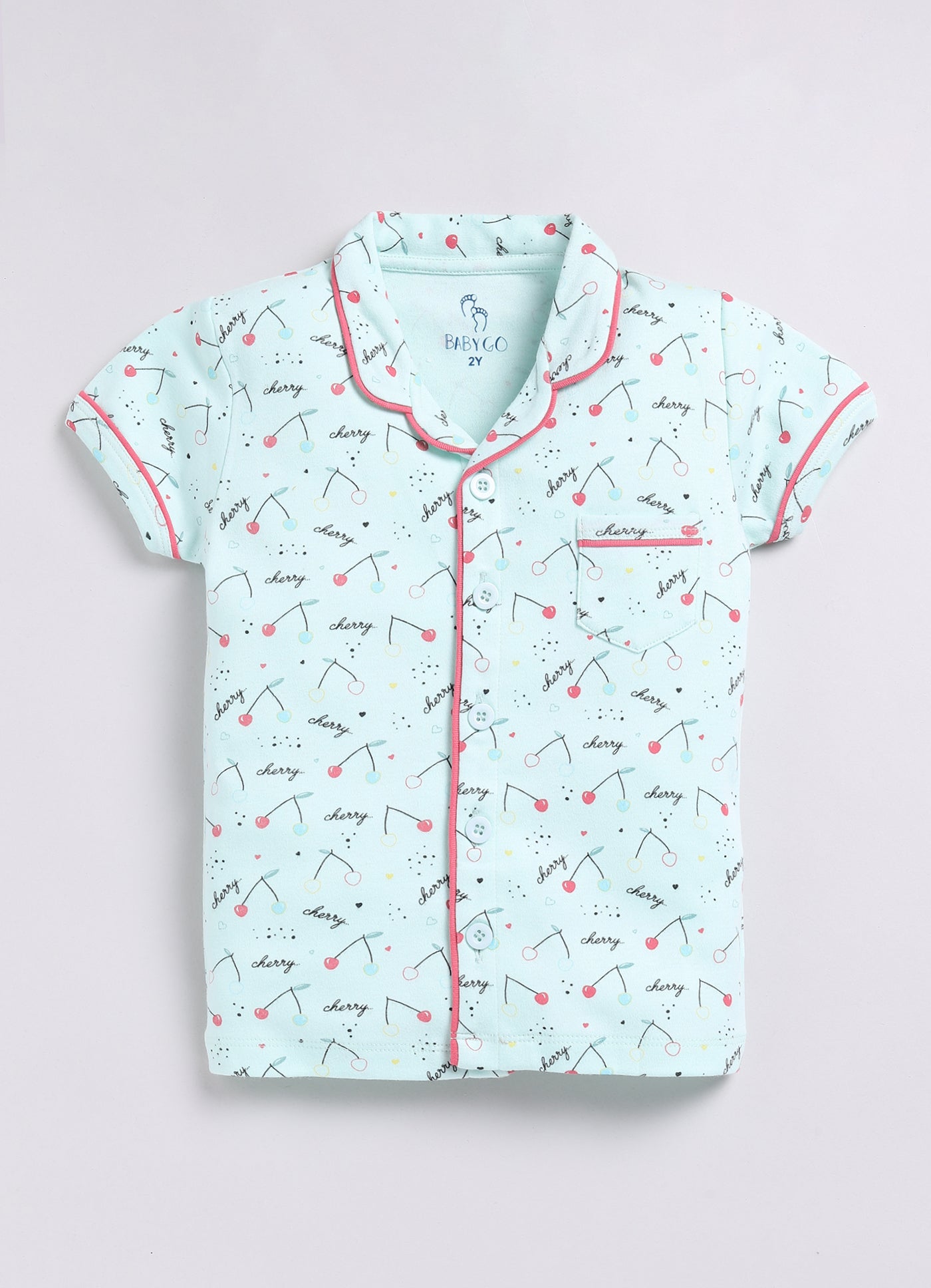 Cherry Prined & Comfy Half Sleeve Girl Night Suit-PINK