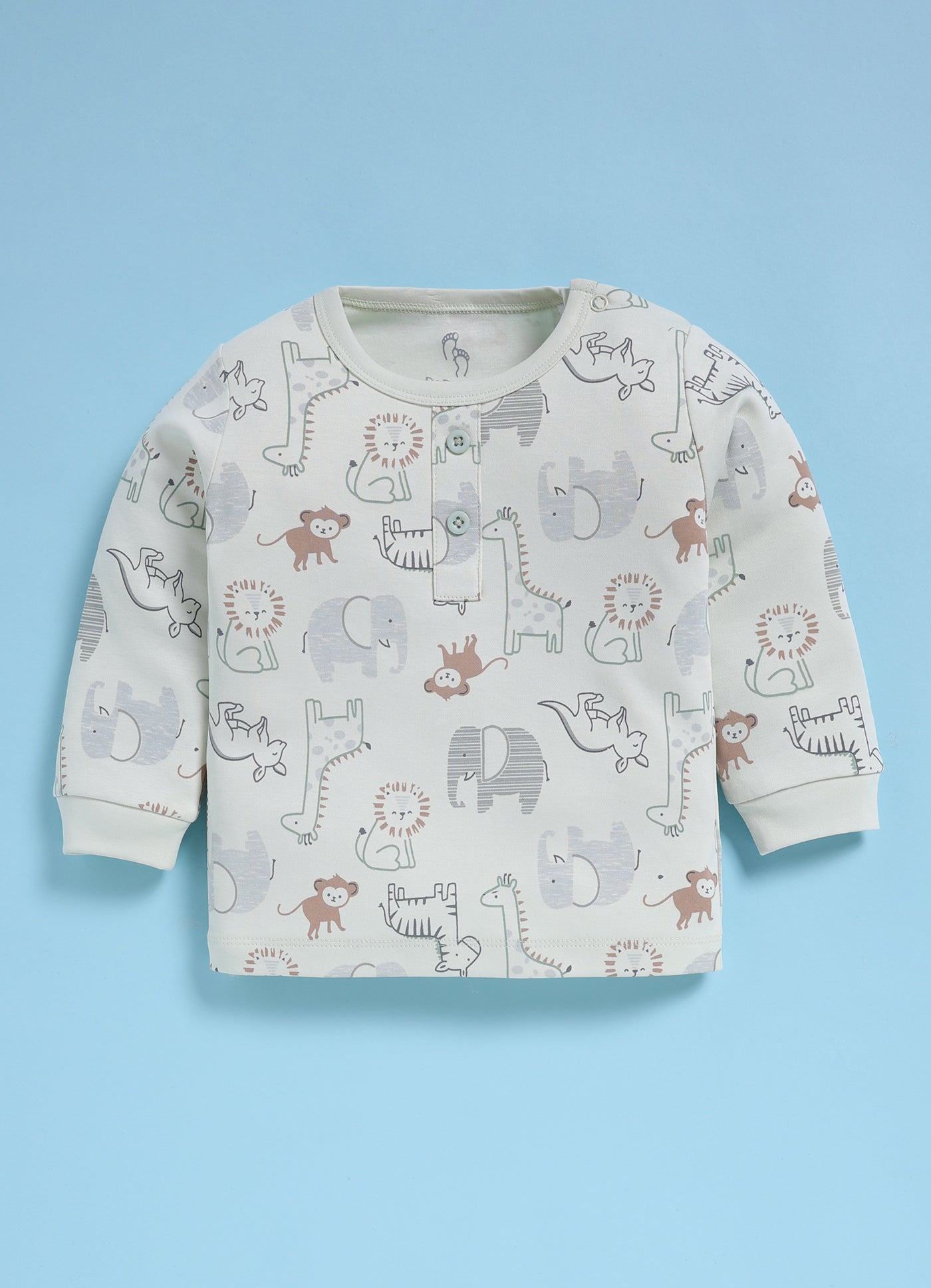 Full-Sleeve Top & Bottom For Boys - Green Cyan Cute Animals