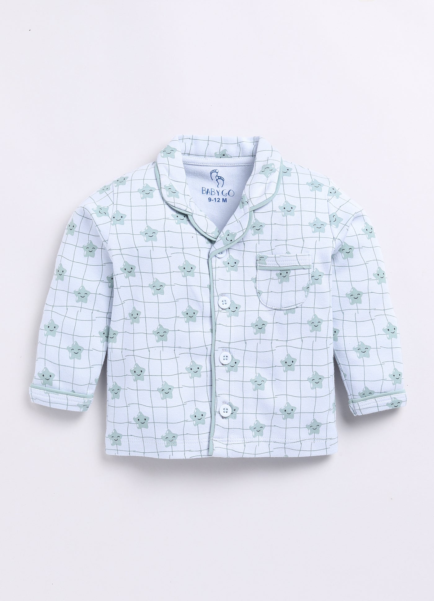 Cute Star Fish Printed Baby Boy Full Sleeve Night Suit-WHITE