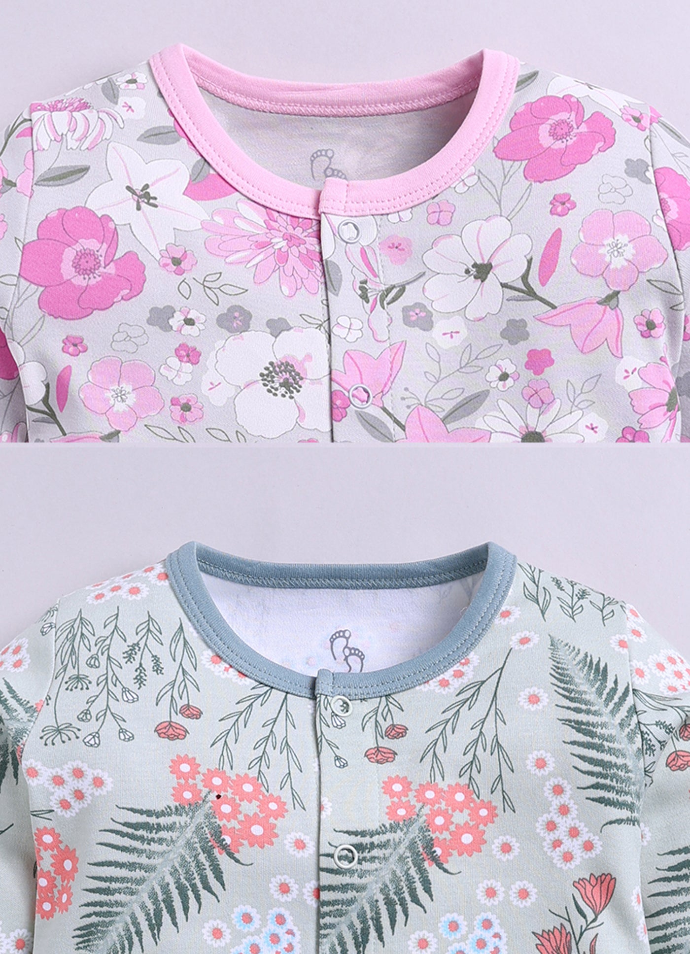 Full Sleeve Romper for Girls - Pink & Sage