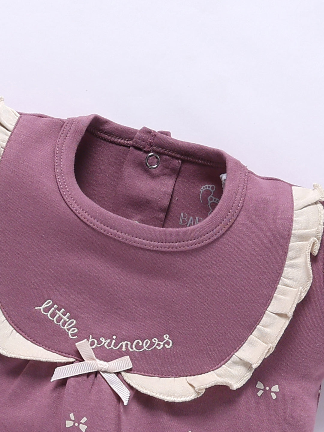 Full Sleeve Romper for Girls – Mauve Bow Print