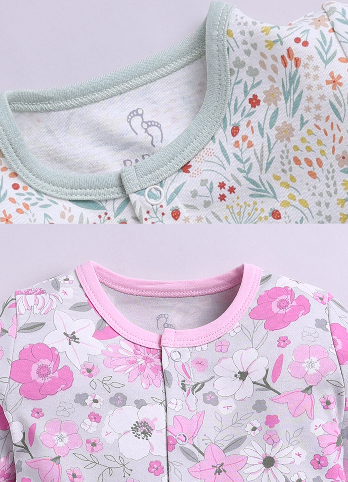 Full Sleeve Romper for Girls - Mint & Pink