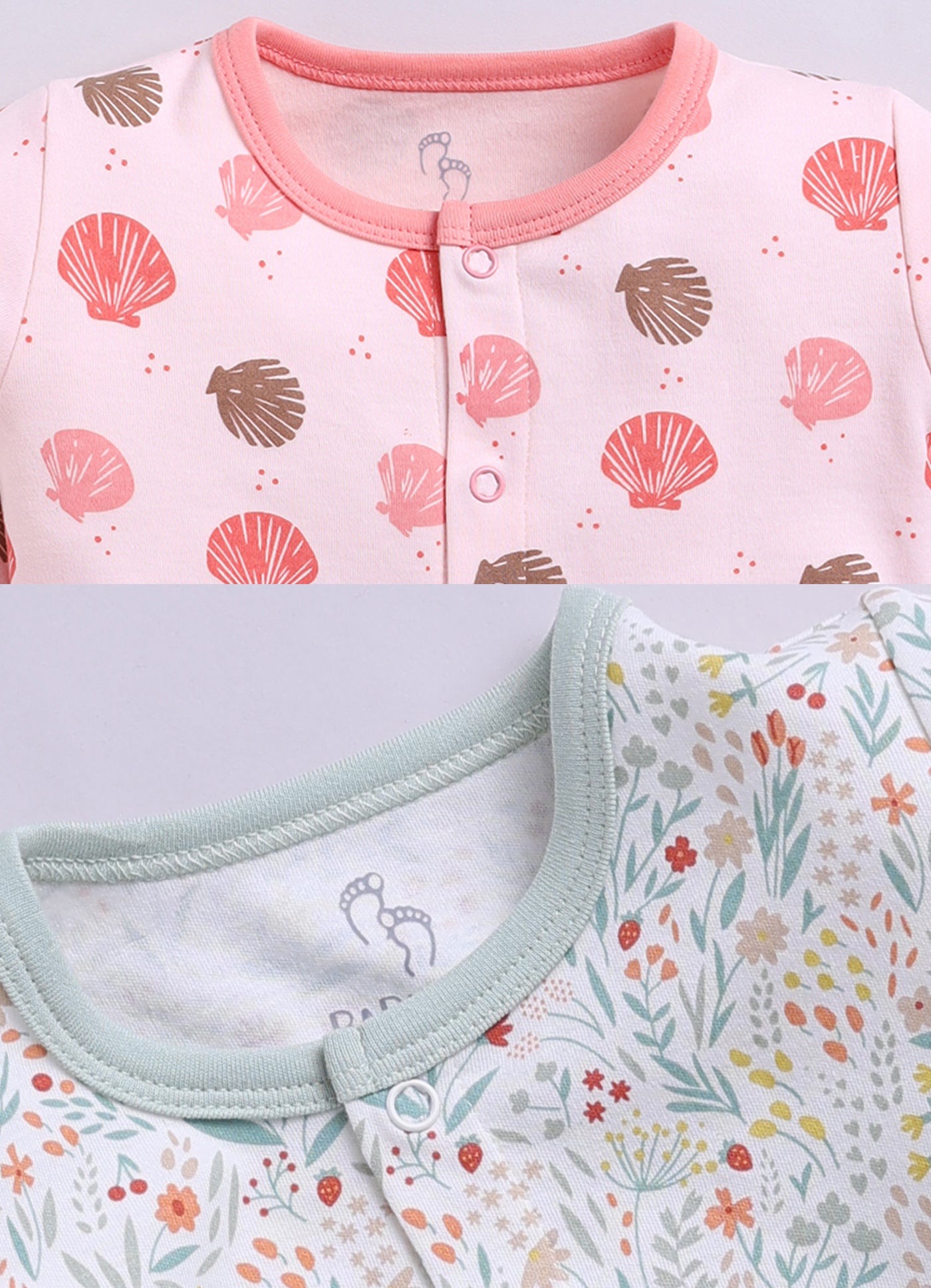 Full Sleeve Romper for Girls - Mint & Coral
