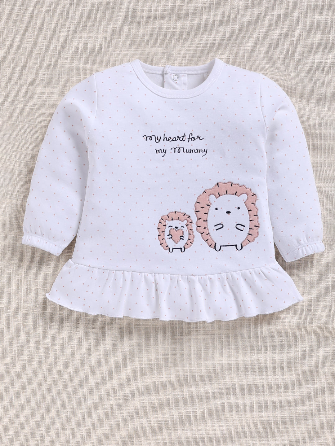 Top & Bottom for Girls - Floral White Hedgehog Polka-Dot