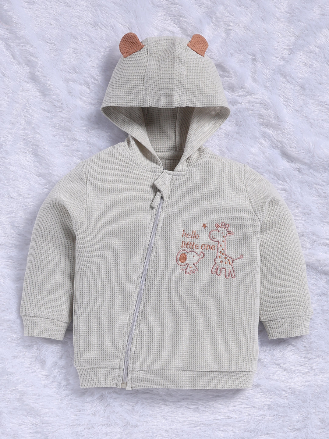 Top & Bottom for Boys - Cream Beige Giraffe Waffle-Knit Hoodie & Pants Set