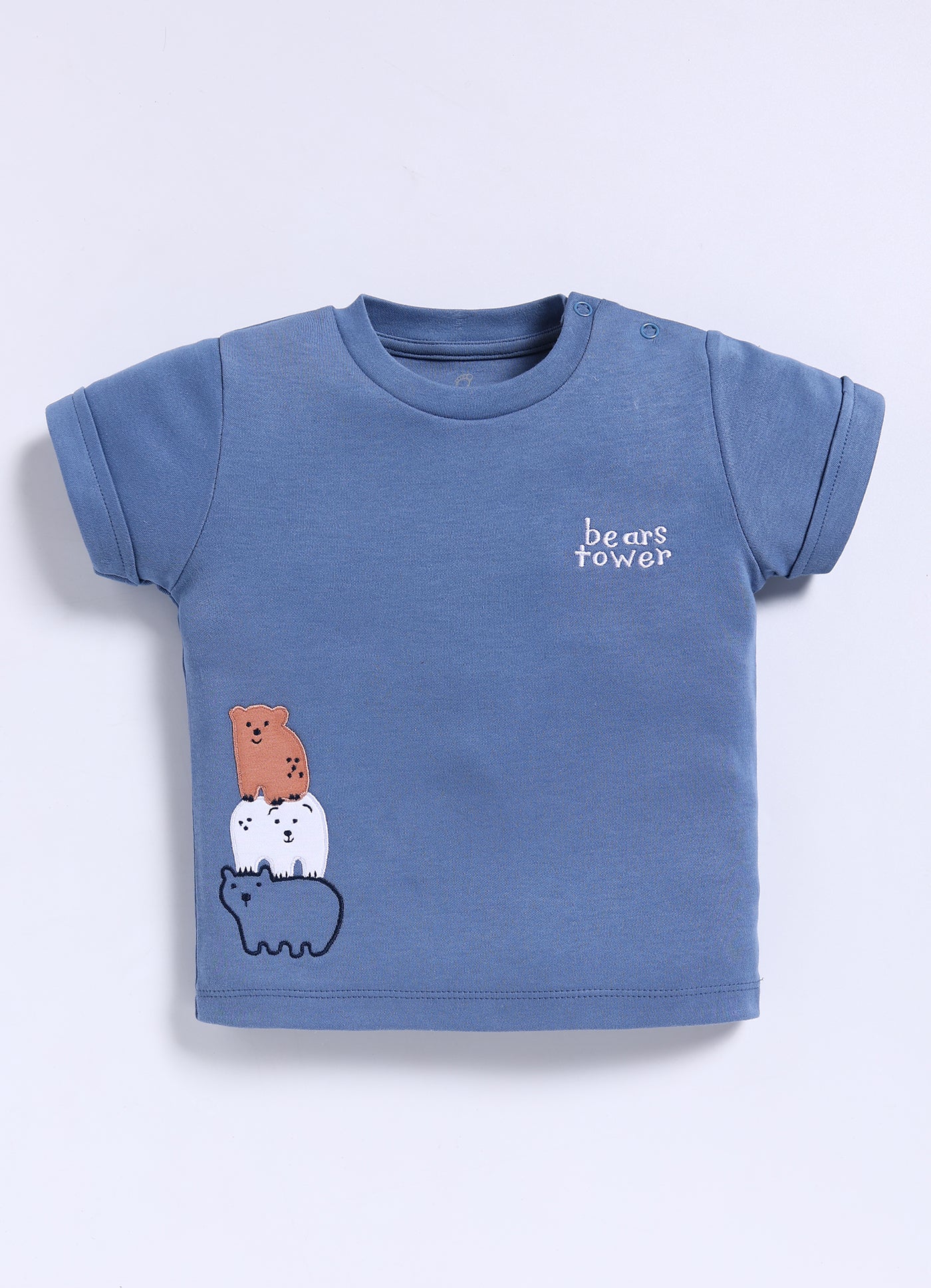 Half-Sleeve Top & Bottom For Boys - Navy Blue Bears Tower