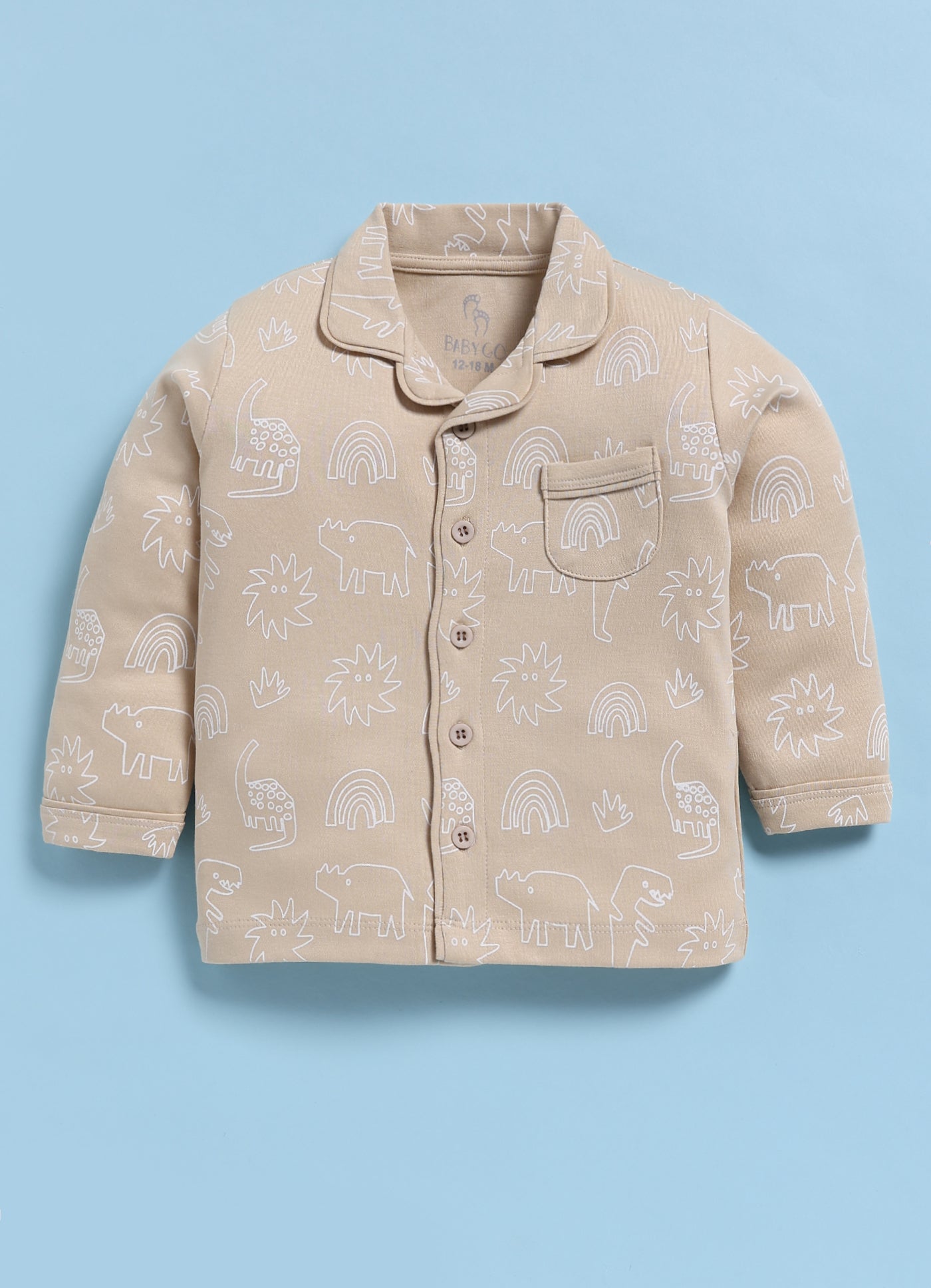 Full-Sleeve Nightsuits for Boys - Beige Dino World