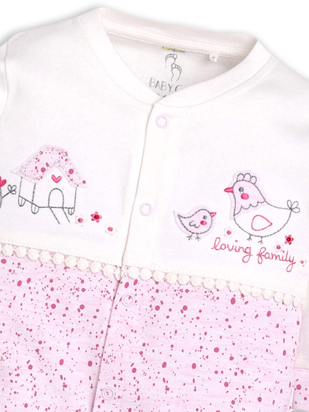 BABY GO 100% Pure Cotton Full Sleeves Rompers/Bodysuit/Sleepsuit for Baby Girl-PINK