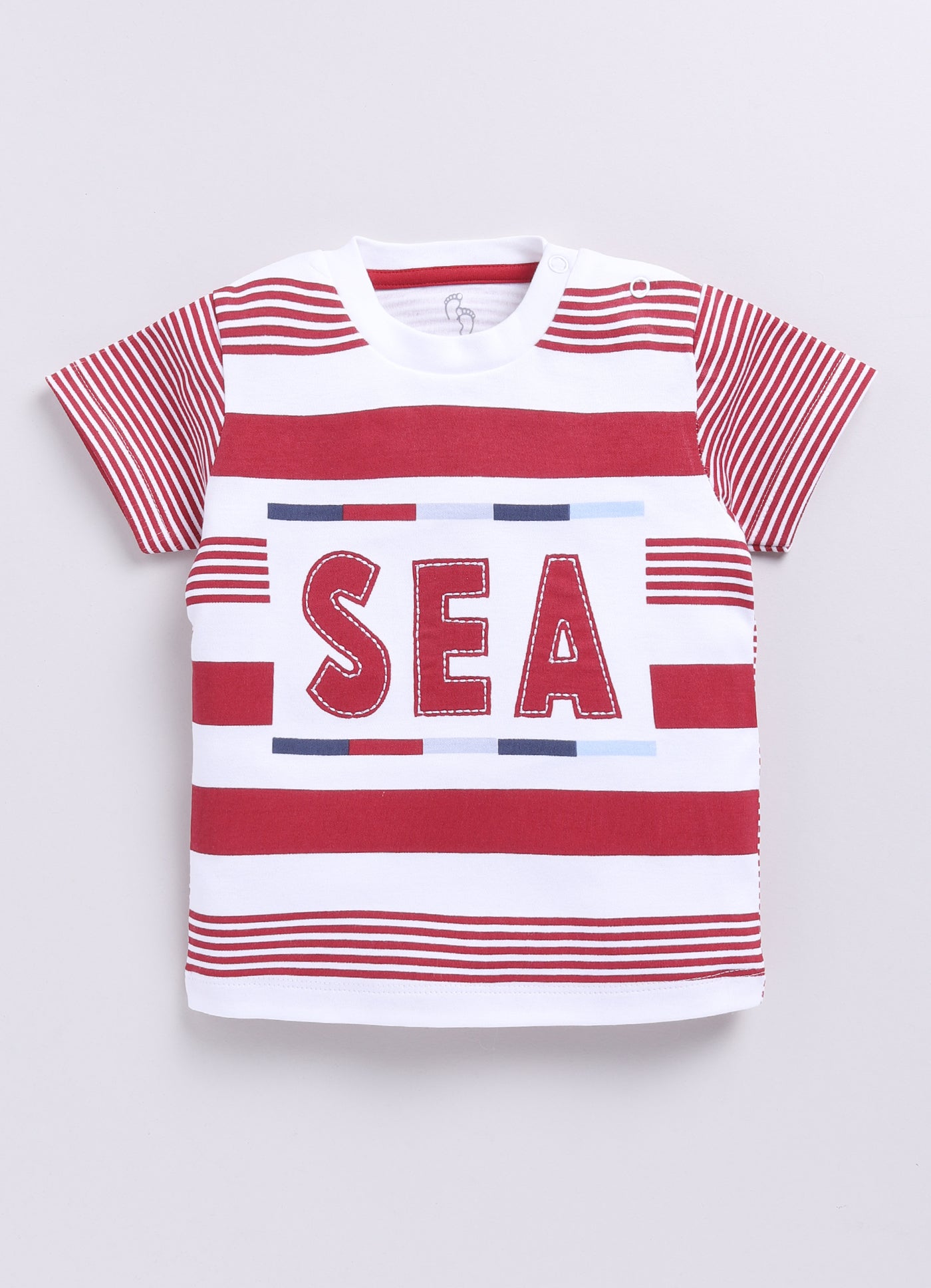 Baby Boy SEA Printed & Nautical Stripes Half T-Shirt and Shorts Set-Red