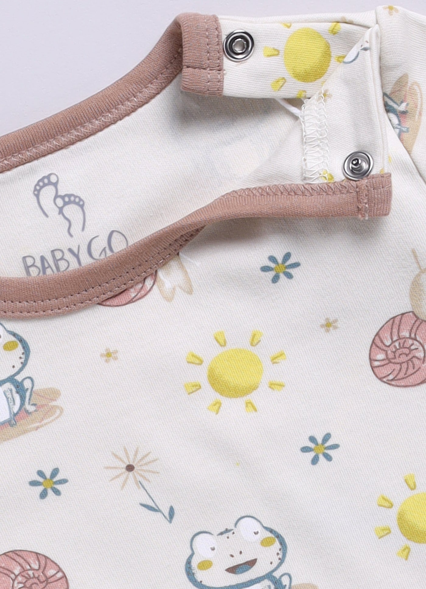 Half Sleeve Romper for Boys - Beige & Off-White