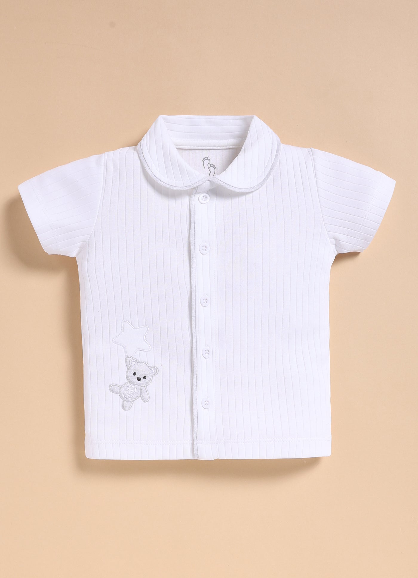 Half-Sleeve Top & Bottom For Boys - White Melange Sweet Teddy